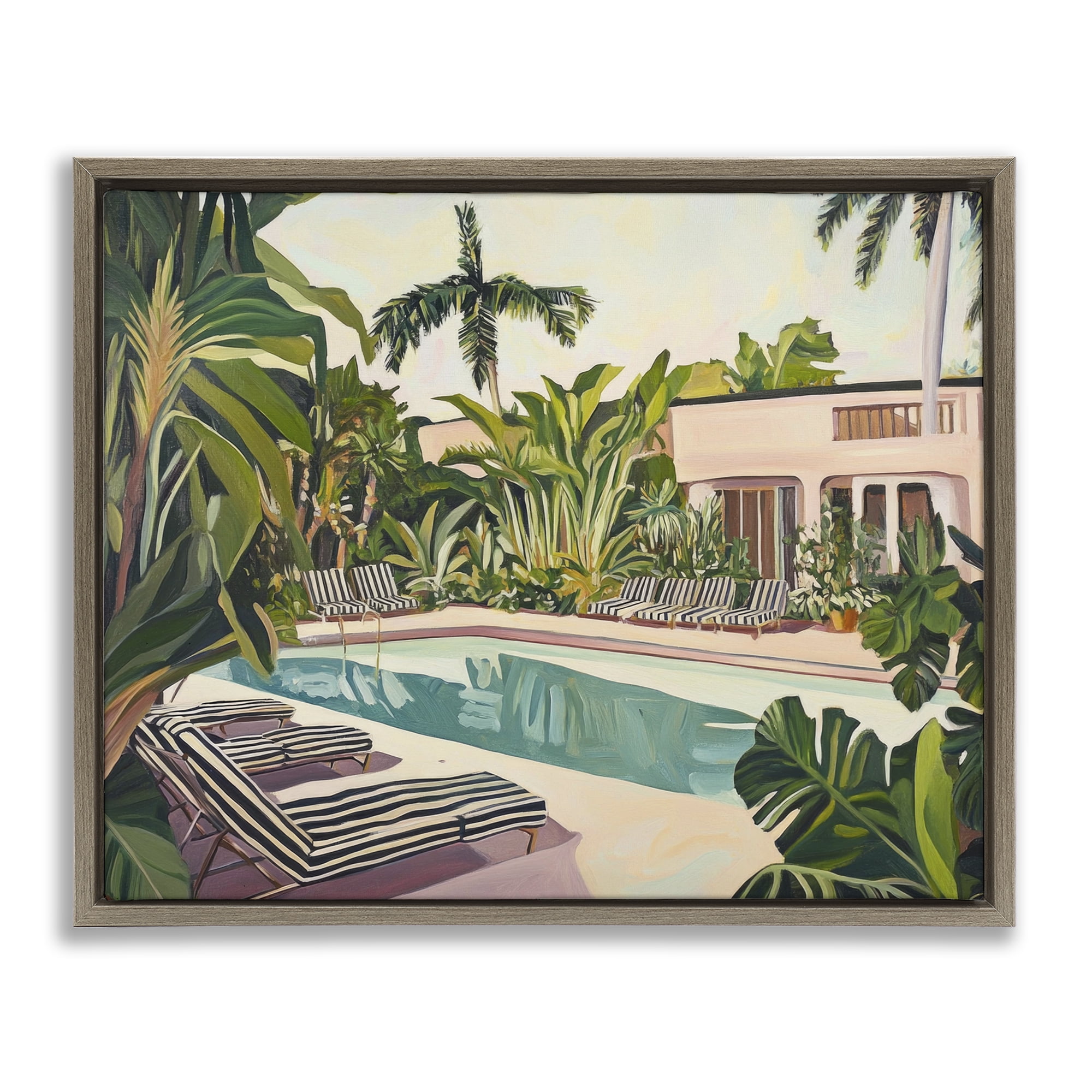 Stupell Industries Poolside Resort Lounge Chairs Brown Framed Floater Canvas Wall Art, design by Sisi and Seb