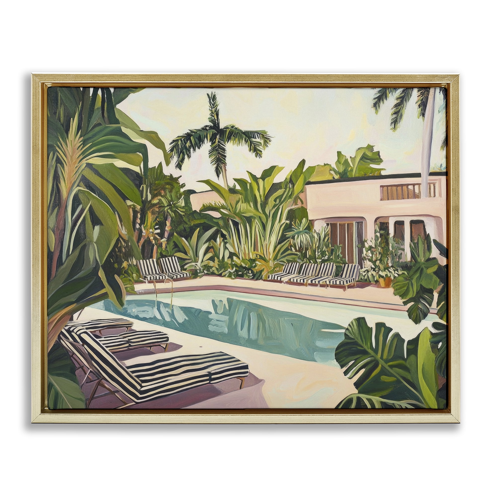 Stupell Industries Poolside Resort Lounge Chairs Gold Framed Floater Canvas Wall Art, design by Sisi and Seb