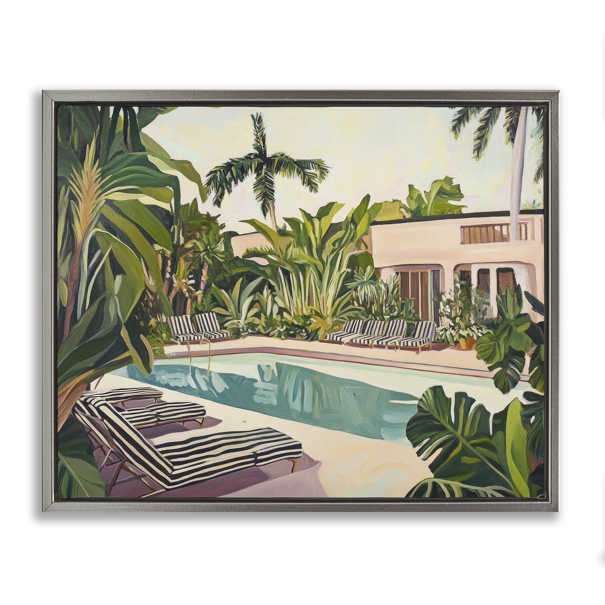 Stupell Industries Poolside Resort Lounge Chairs Gray Framed Floater Canvas Wall Art, design by Sisi and Seb