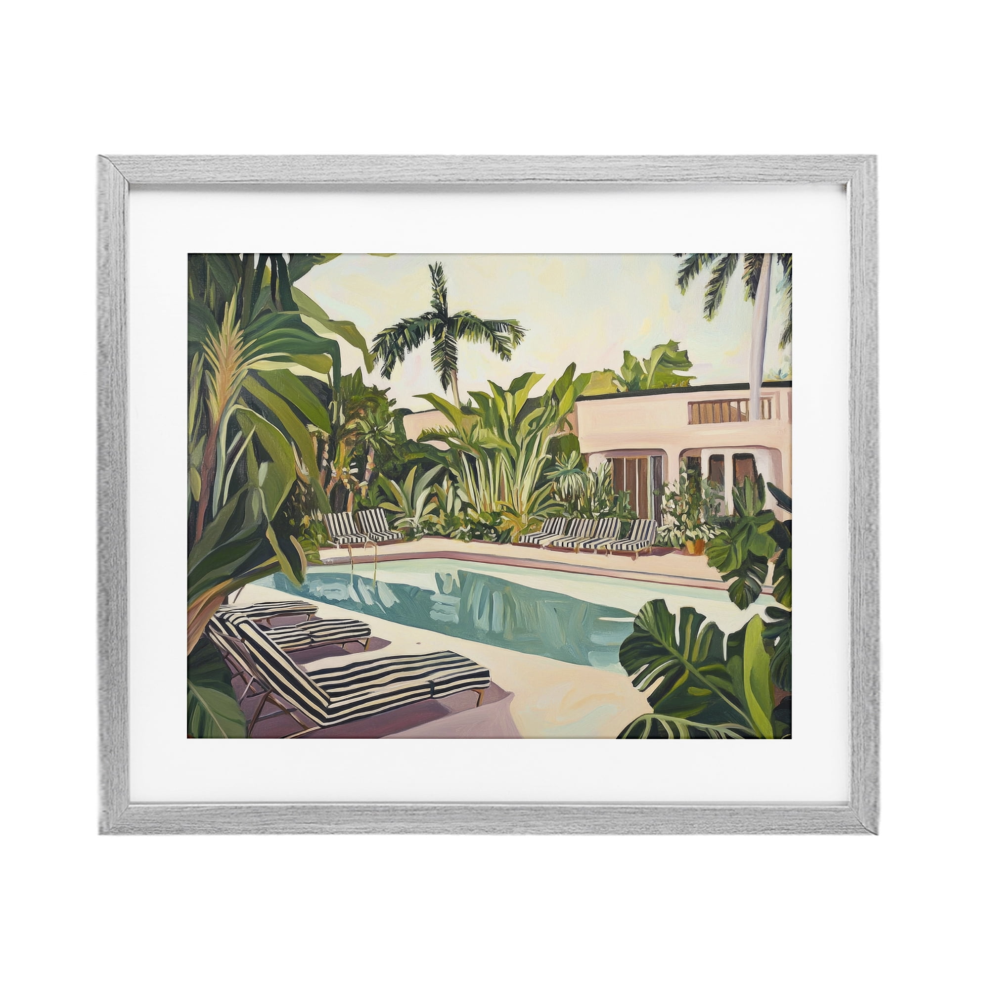 Stupell Industries Poolside Resort Lounge Chairs Gray Framed Print Under Glass, design by Sisi and Seb