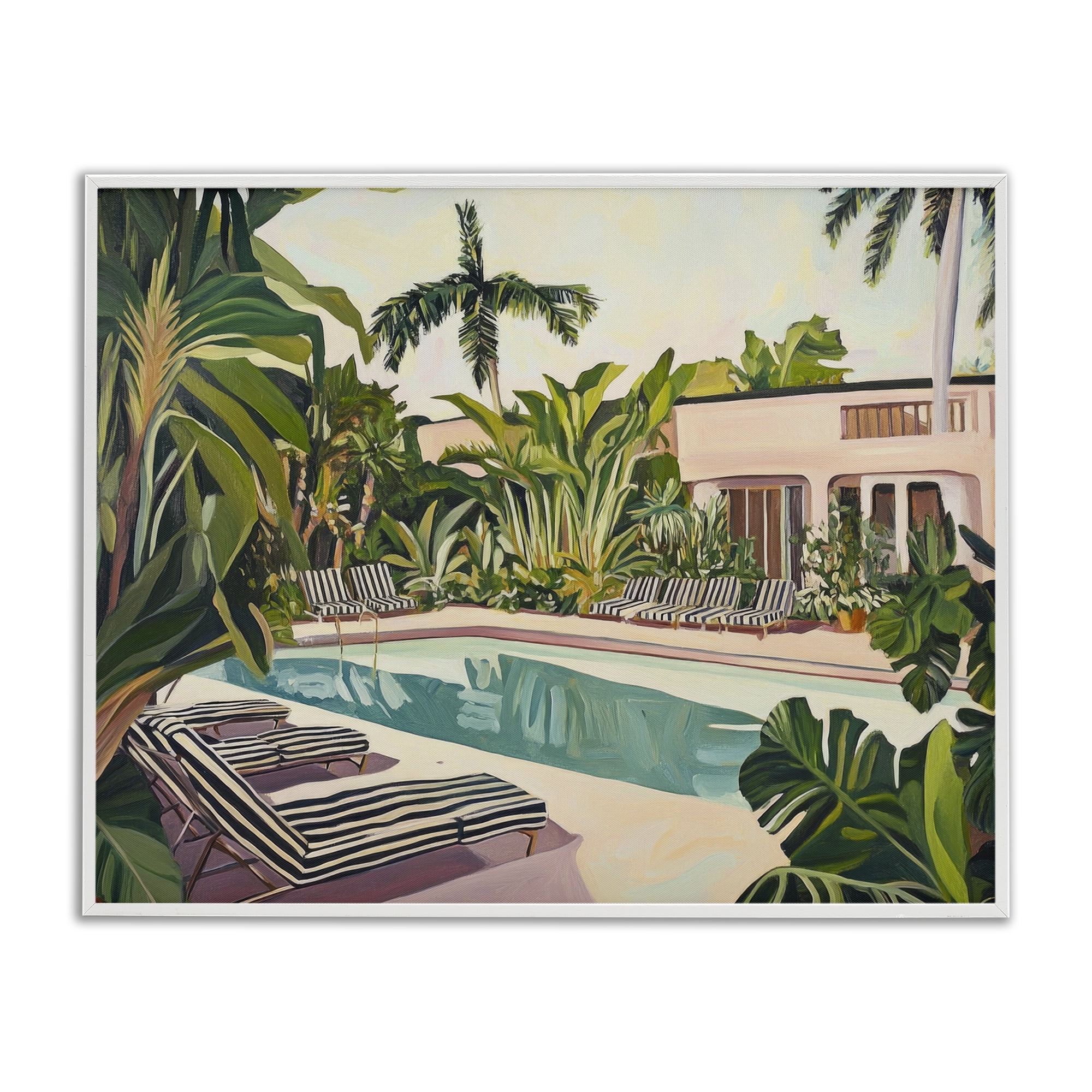 Stupell Industries Poolside Resort Lounge Chairs White Framed Giclee Art, design by Sisi and Seb