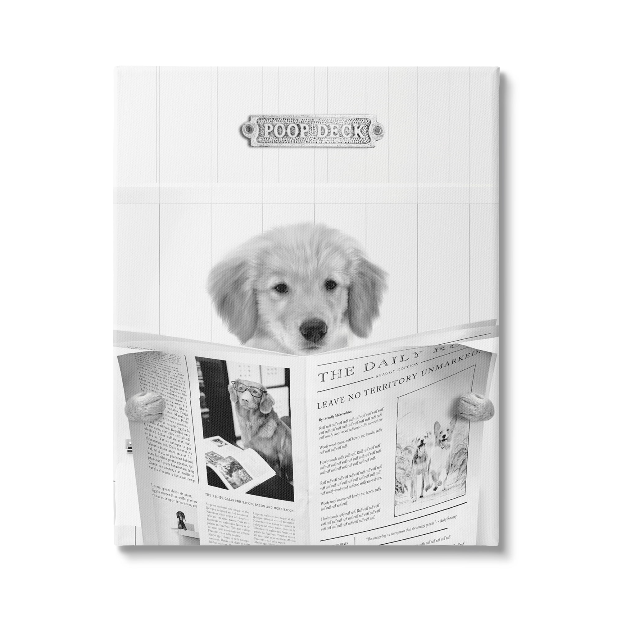 Stupell Industries Poop Deck Bathroom Dog Animals & Insects Painting Gallery Wrapped Canvas Art Print Wall Art, 36 x 48