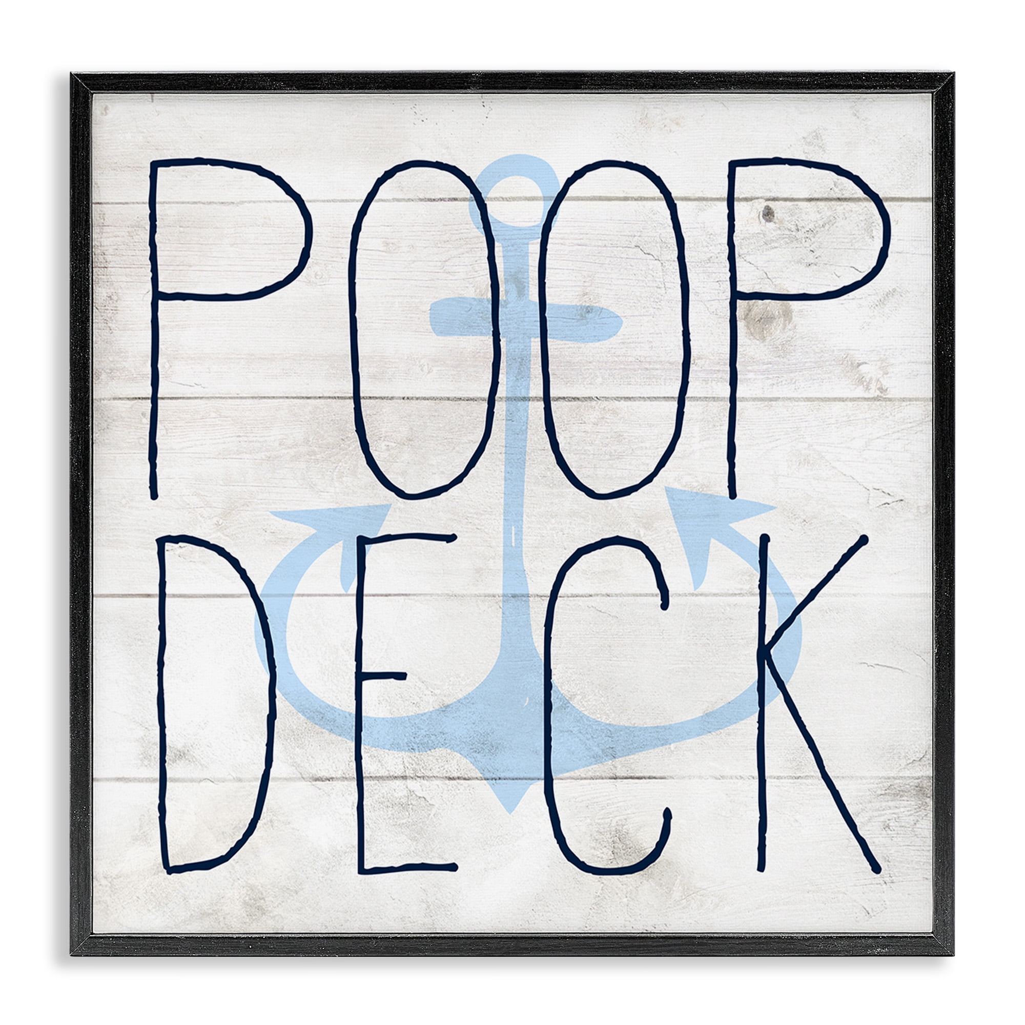 Stupell Industries Poop Deck Funny Beach House Typography Painting Black Framed Art Print Wall Art, 24 x 24