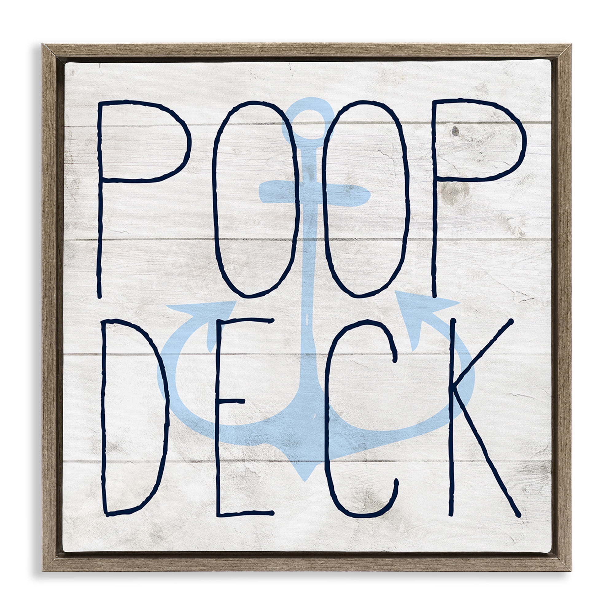 Stupell Industries Poop Deck Funny Beach House Typography Painting Brown Floater Framed Canvas Art Print Wall Art, 18 x 18