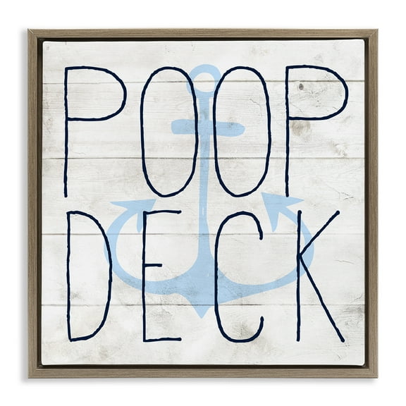 Stupell Industries Poop Deck Funny Beach House Typography Painting Brown Floater Framed Canvas Art Print Wall Art, 25 x 25