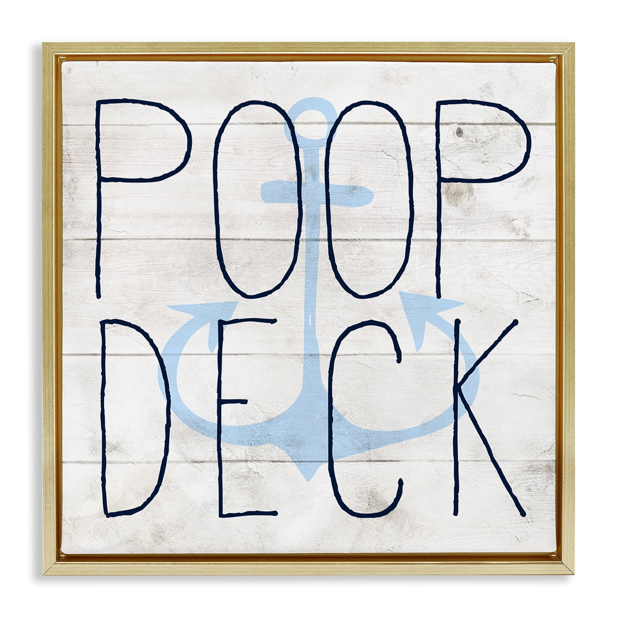 Stupell Industries Poop Deck Funny Beach House Typography Painting Gold Floater Framed Canvas Art Print Wall Art, 25 x 25