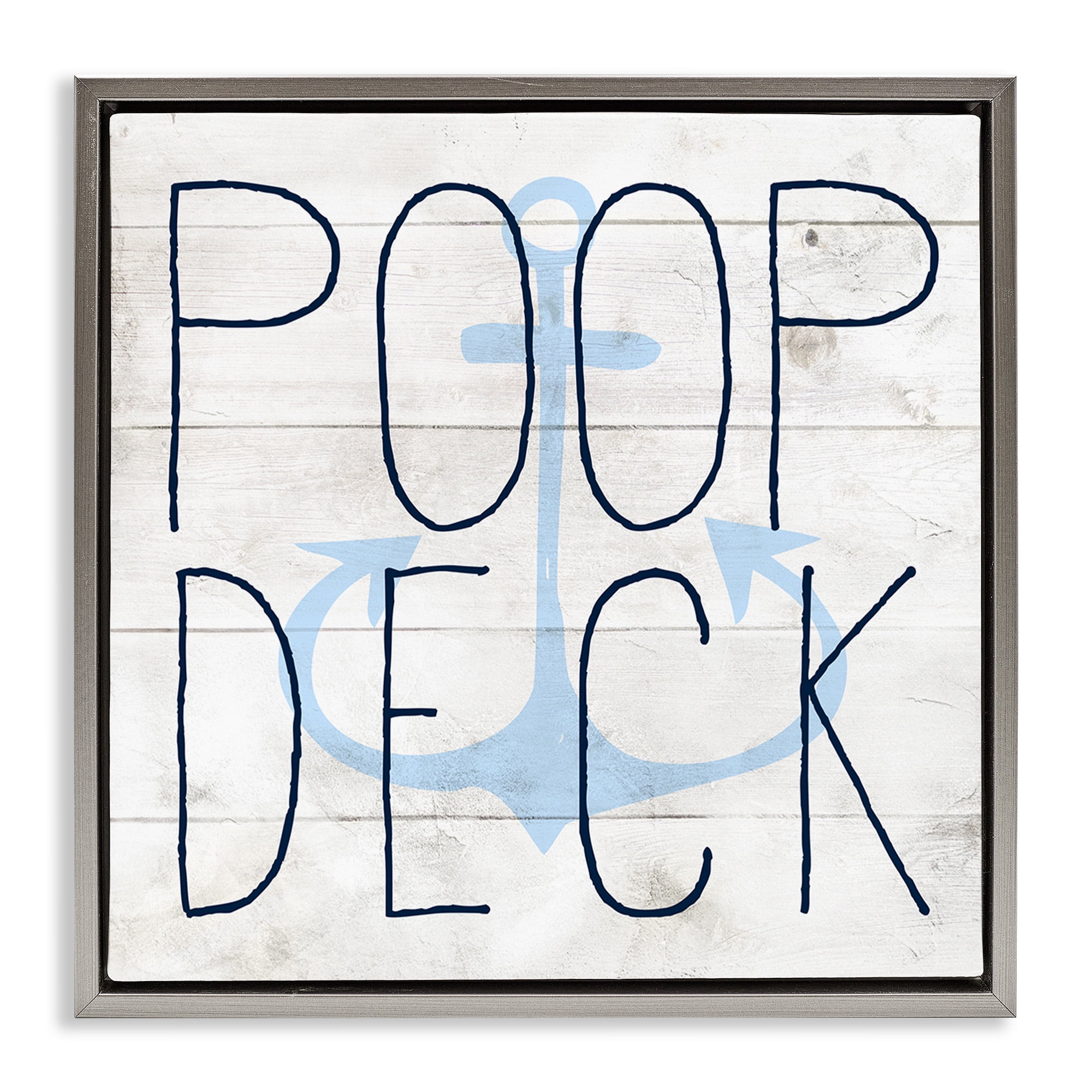 Stupell Industries Poop Deck Funny Beach House Typography Painting Gray Floater Framed Canvas Art Print Wall Art, 18 x 18