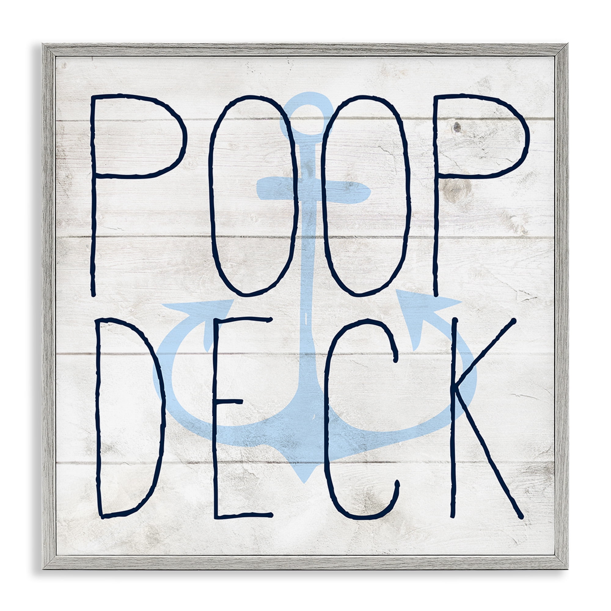 Stupell Industries Poop Deck Funny Beach House Typography Painting Gray Framed Art Print Wall Art, 12 x 12
