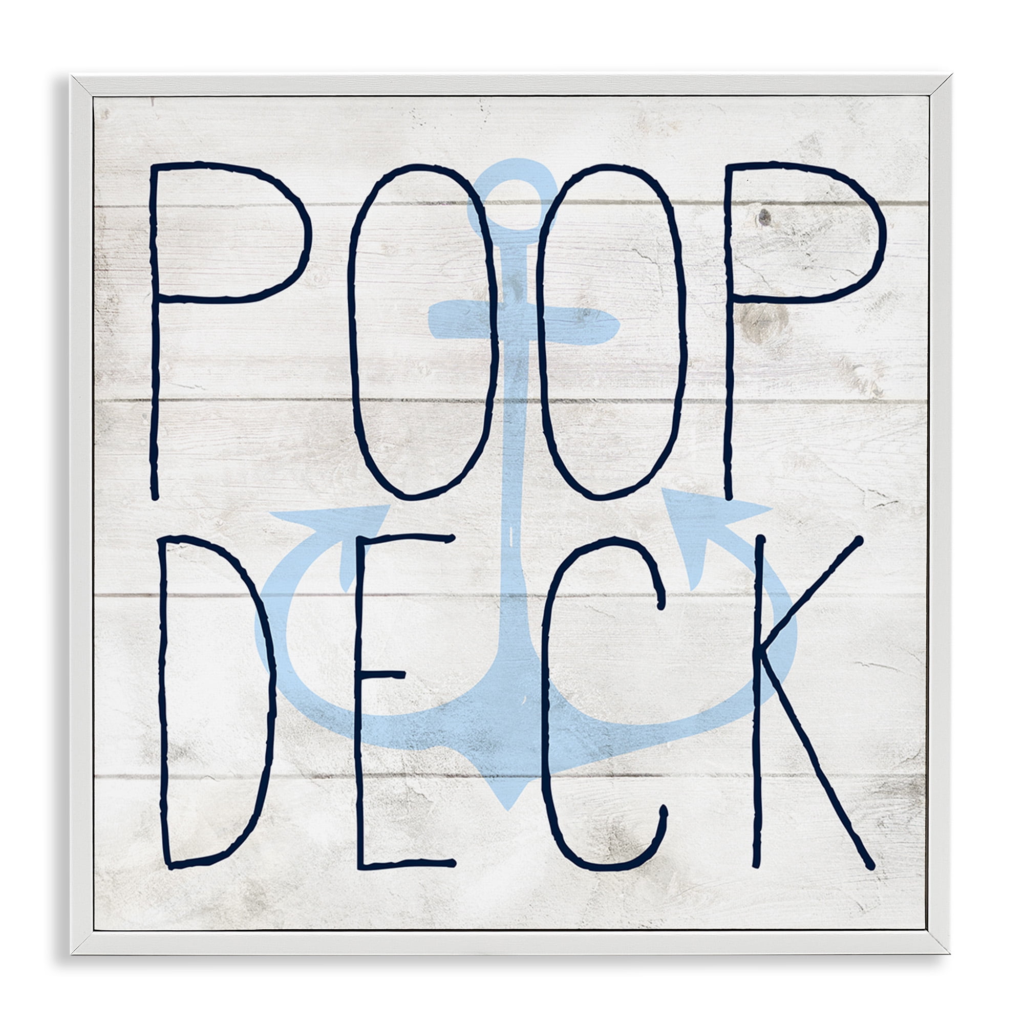 Stupell Industries Poop Deck Funny Beach House Typography Painting White Framed Art Print Wall Art, 17 x 17