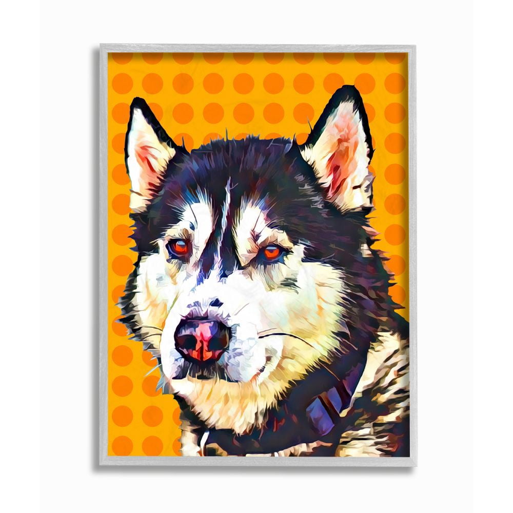 Stupell Industries Pop Art Husky Dog over Orange Polka Dots Designed by Kim Curinga