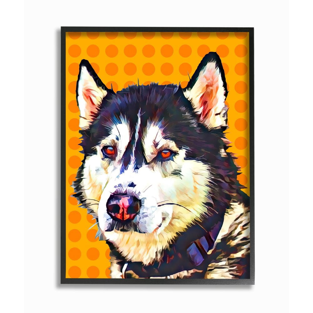 Stupell Industries Pop Art Husky Dog over Orange Polka Dots Designed by Kim Curinga