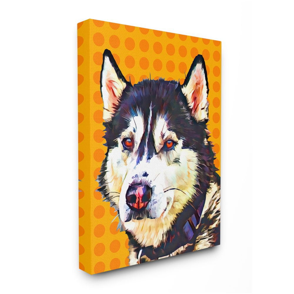 Stupell Industries Pop Art Husky Dog over Orange Polka Dots Designed by Kim Curinga