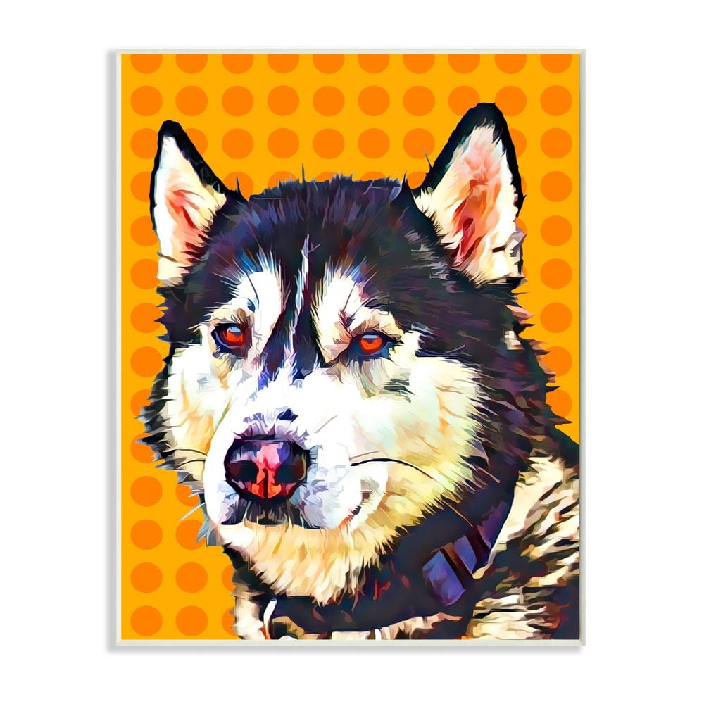 Stupell Industries Pop Art Husky Dog over Orange Polka Dots Designed by Kim Curinga