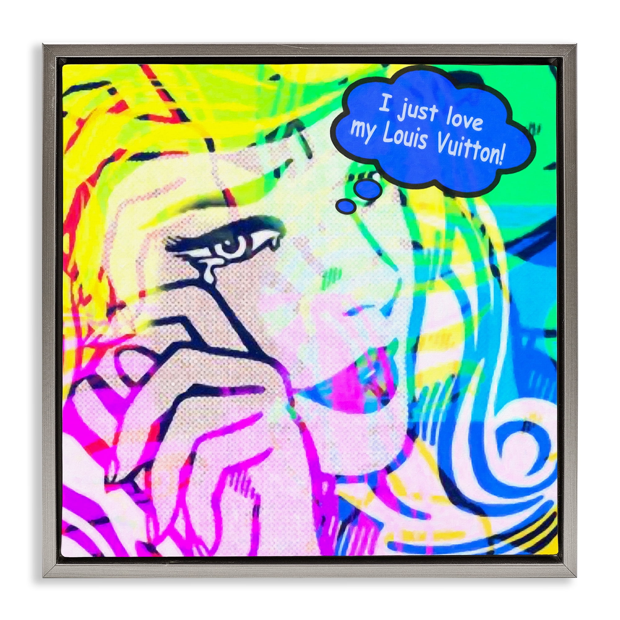 Stupell Industries Pop Comic Style Glam Abstract Painting Gray Floater Framed Canvas Art Print Wall Art, 25 x 25