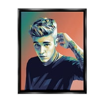Stupell Industries Pop Culture Justin Portrait Abstract Painting Black Floater Framed Canvas Art Print Wall Art, 17 x 21