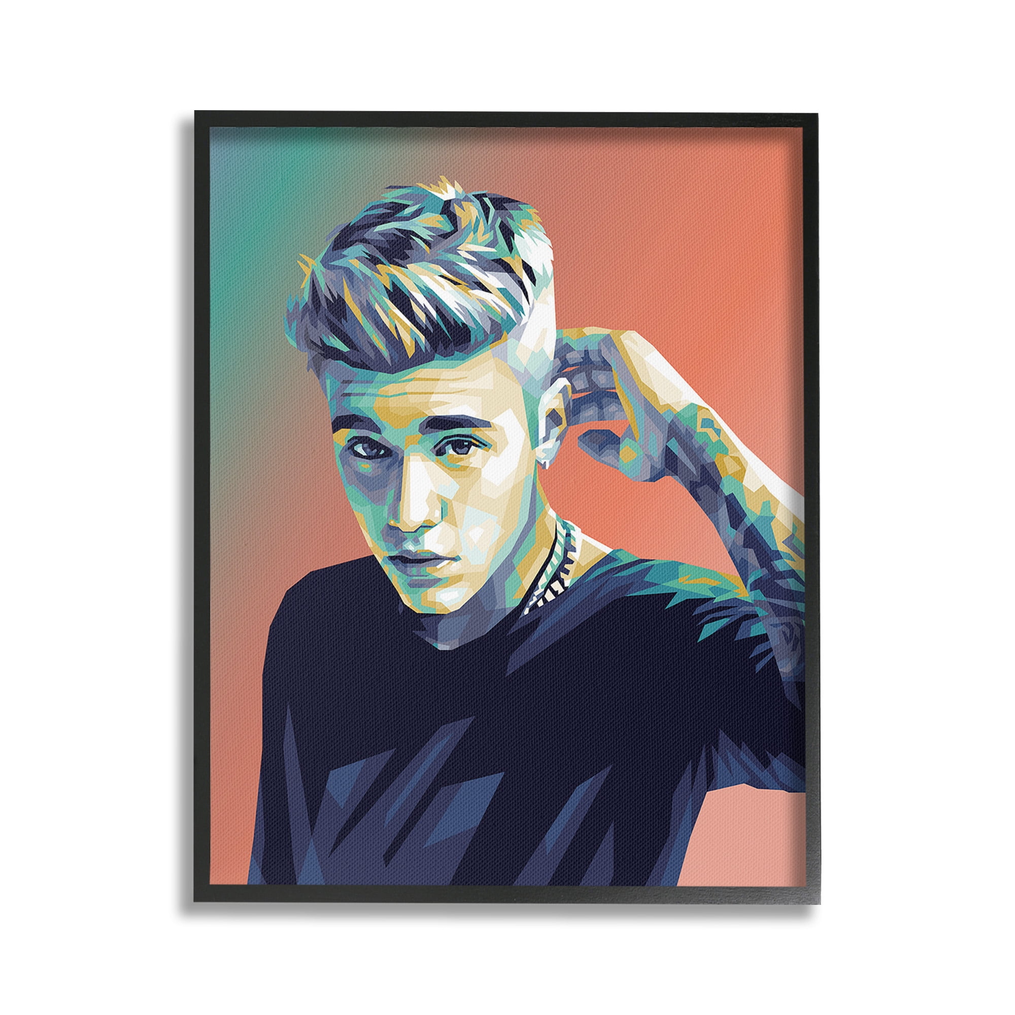 Stupell Industries Pop Culture Justin Portrait Abstract Painting Black Framed Art Print Wall Art, 24 x 30