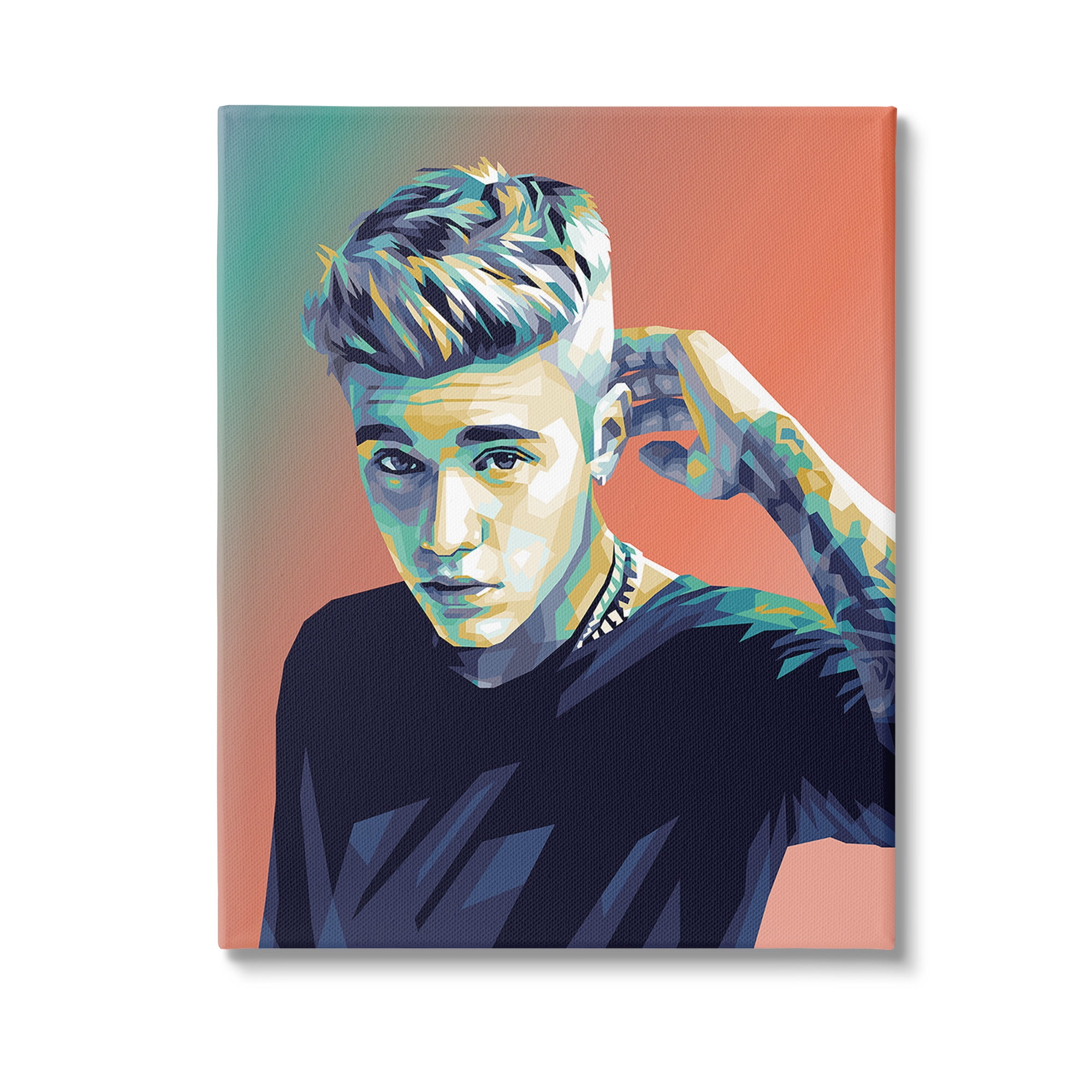 Stupell Industries Pop Culture Justin Portrait Abstract Painting Gallery Wrapped Canvas Art Print Wall Art, 36 x 48
