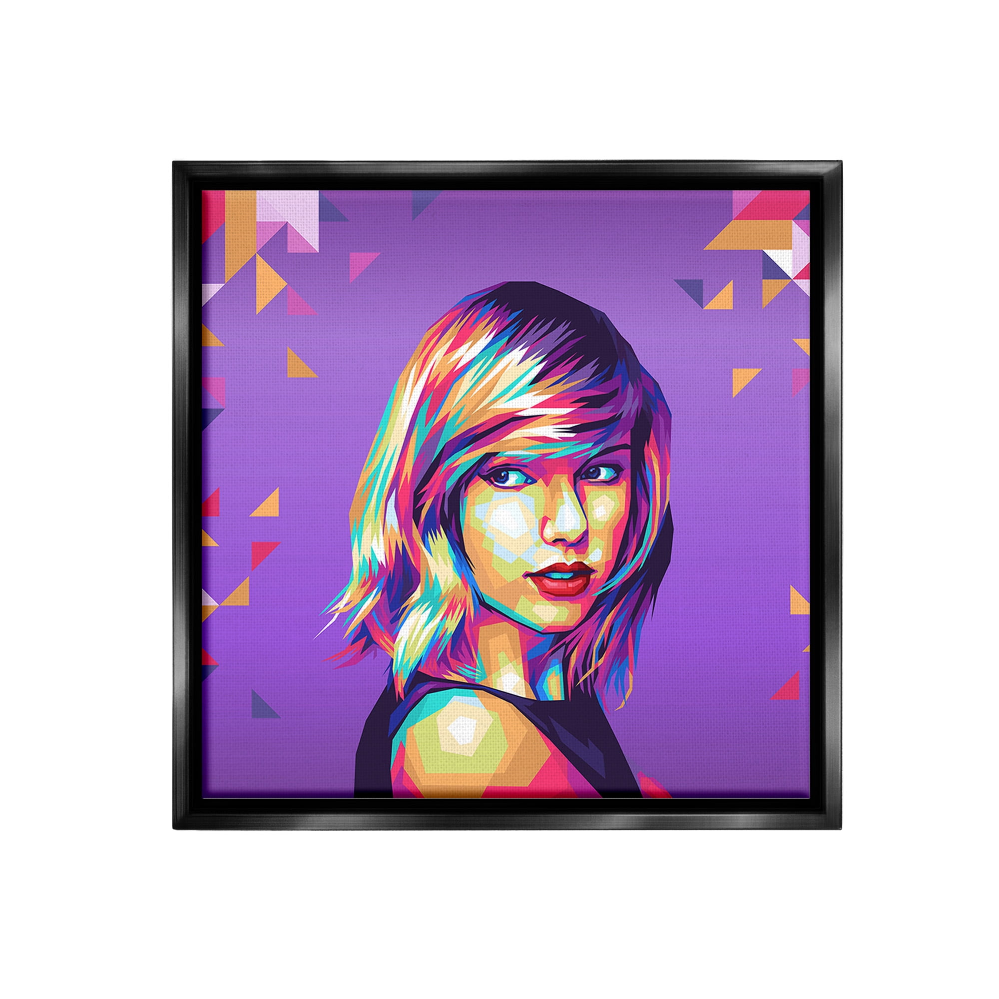Stupell Industries Pop Icon on Purple Abstract Painting Black Floater Framed Canvas Art Print Wall Art, 18 x 18