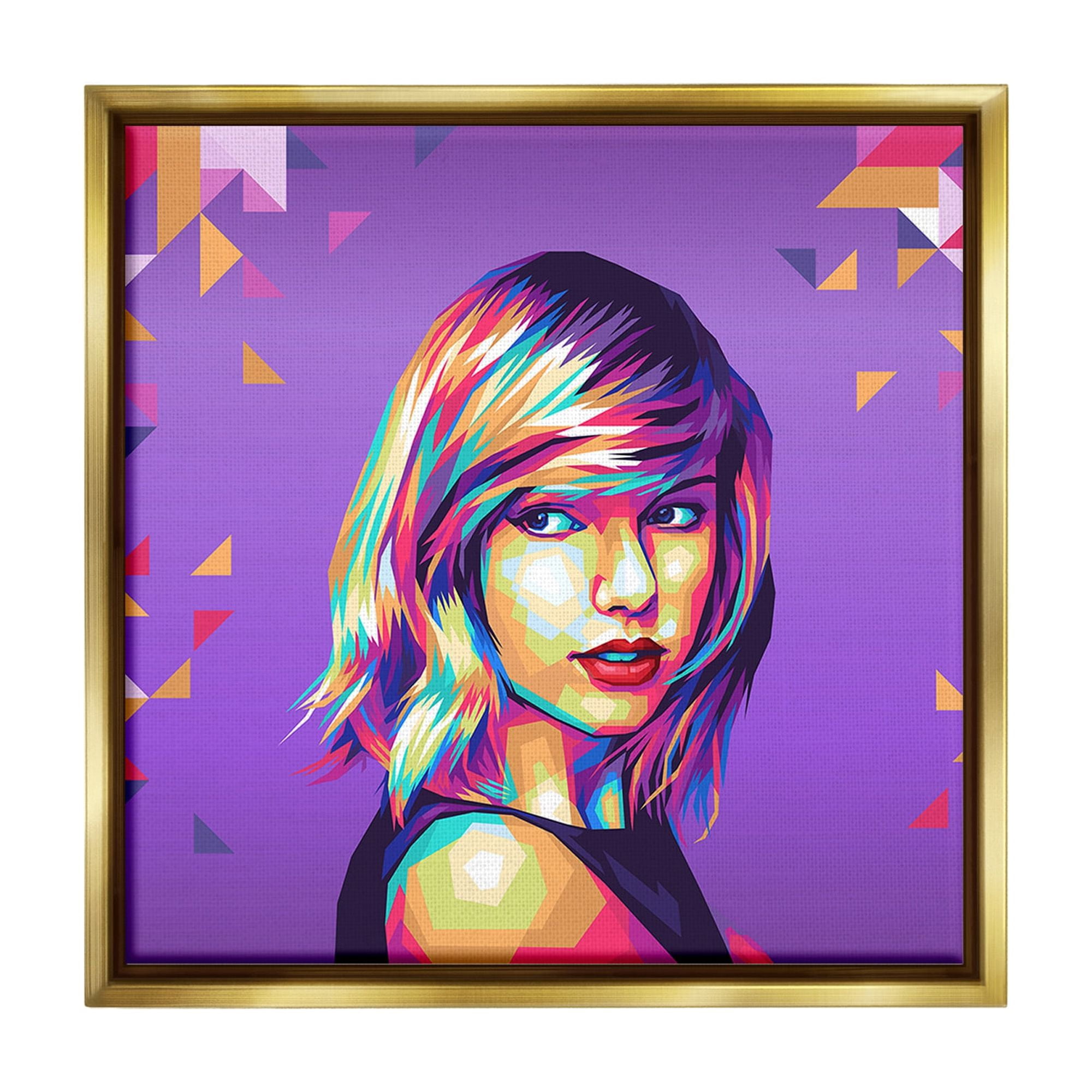 Stupell Industries Pop Icon on Purple Abstract Painting Gold Floater Framed Canvas Art Print Wall Art, 18 x 18