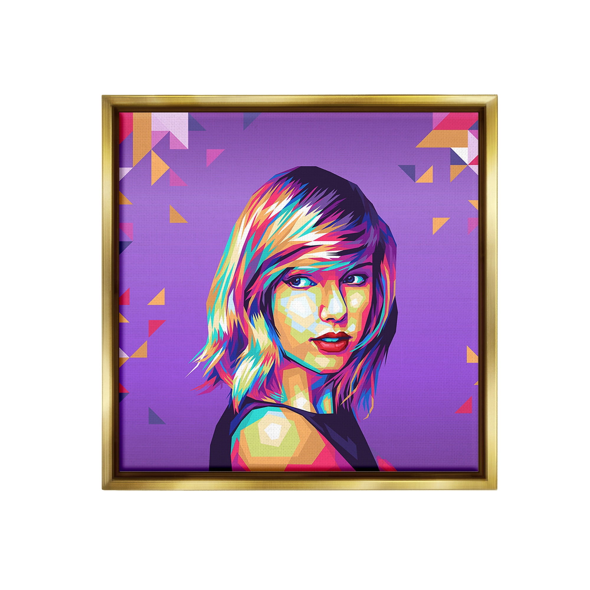 Stupell Industries Pop Icon on Purple Abstract Painting Gold Floater Framed Canvas Art Print Wall Art, 25 x 25