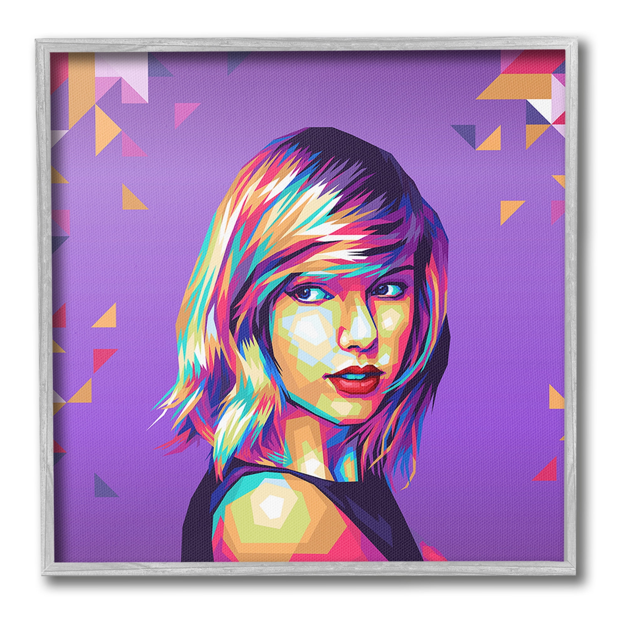 Stupell Industries Pop Icon on Purple Abstract Painting Gray Framed Art Print Wall Art, 24 x 24