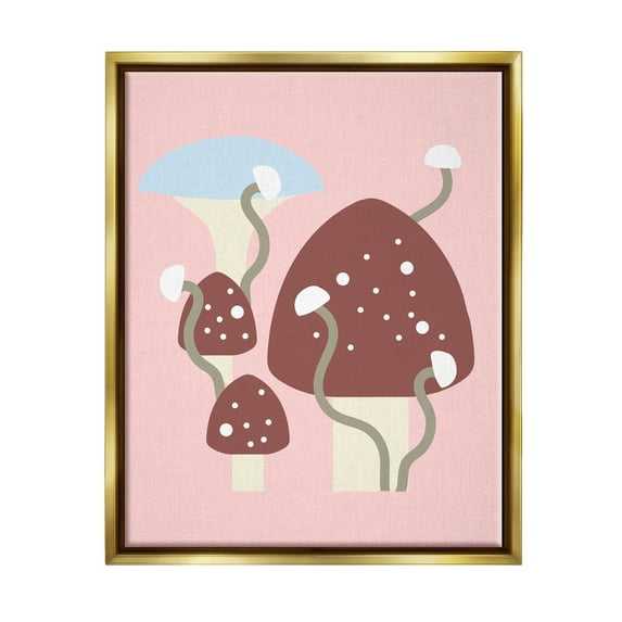Stupell Industries Pop Mushrooms on Pink Botanical & Floral Painting Gold Floater Framed Canvas Art Print Wall Art, 17 x 21