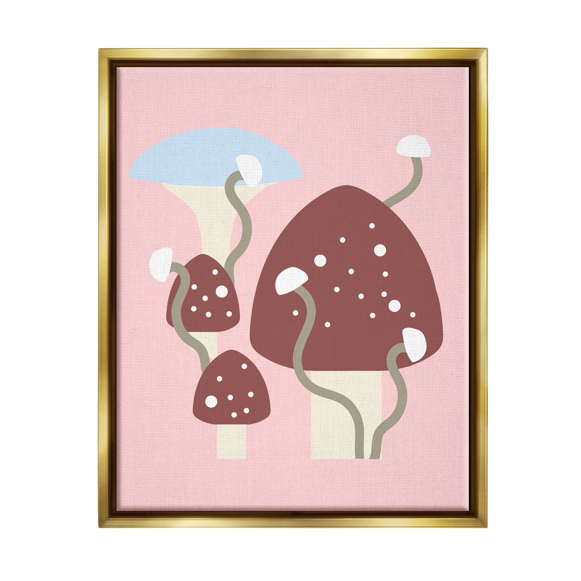 Stupell Industries Pop Mushrooms on Pink Botanical & Floral Painting Gold Floater Framed Canvas Art Print Wall Art, 25 x 31