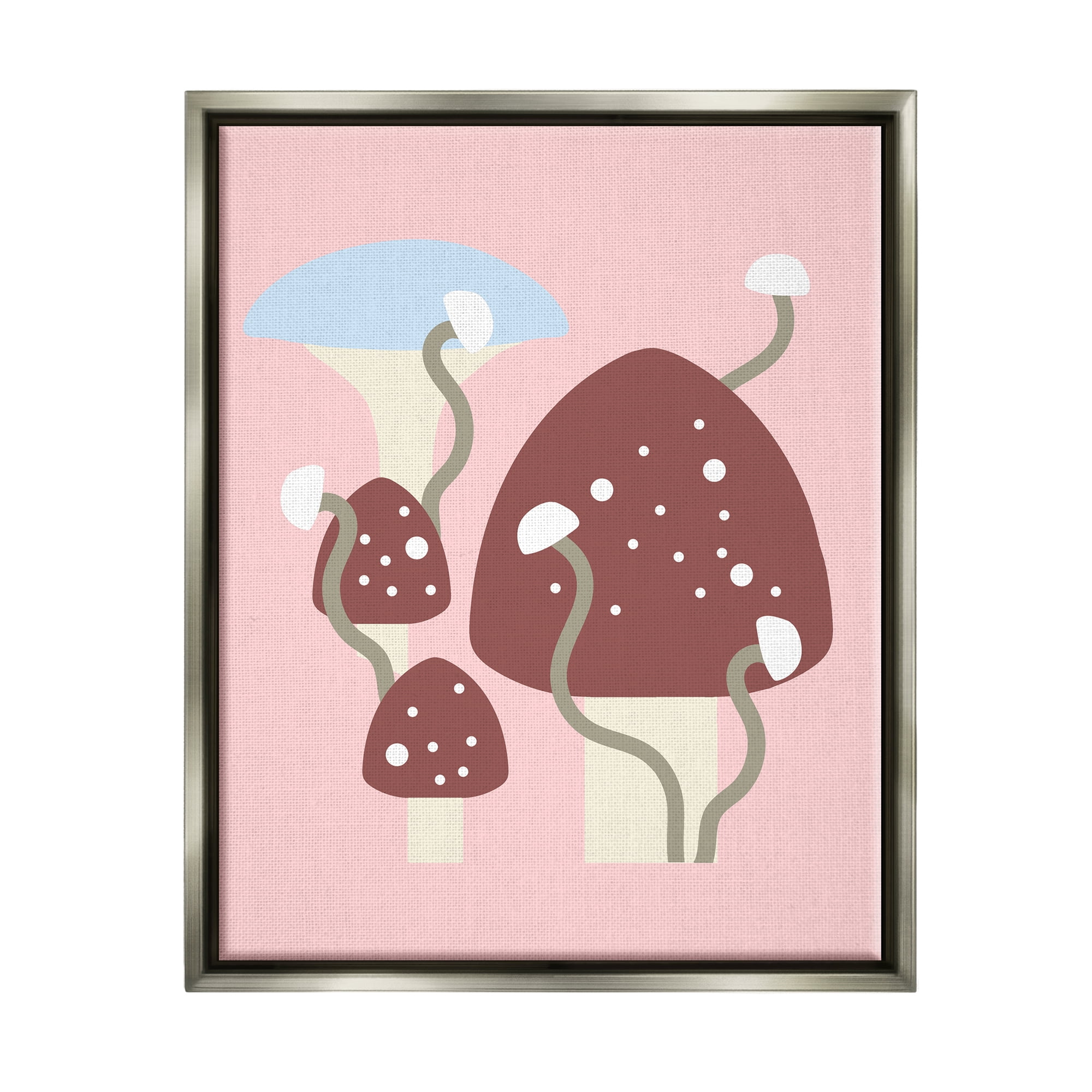 Stupell Industries Pop Mushrooms on Pink Botanical & Floral Painting Gray Floater Framed Canvas Art Print Wall Art, 17 x 21