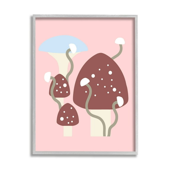 Stupell Industries Pop Mushrooms on Pink Botanical & Floral Painting Gray Framed Art Print Wall Art, 11 x 14