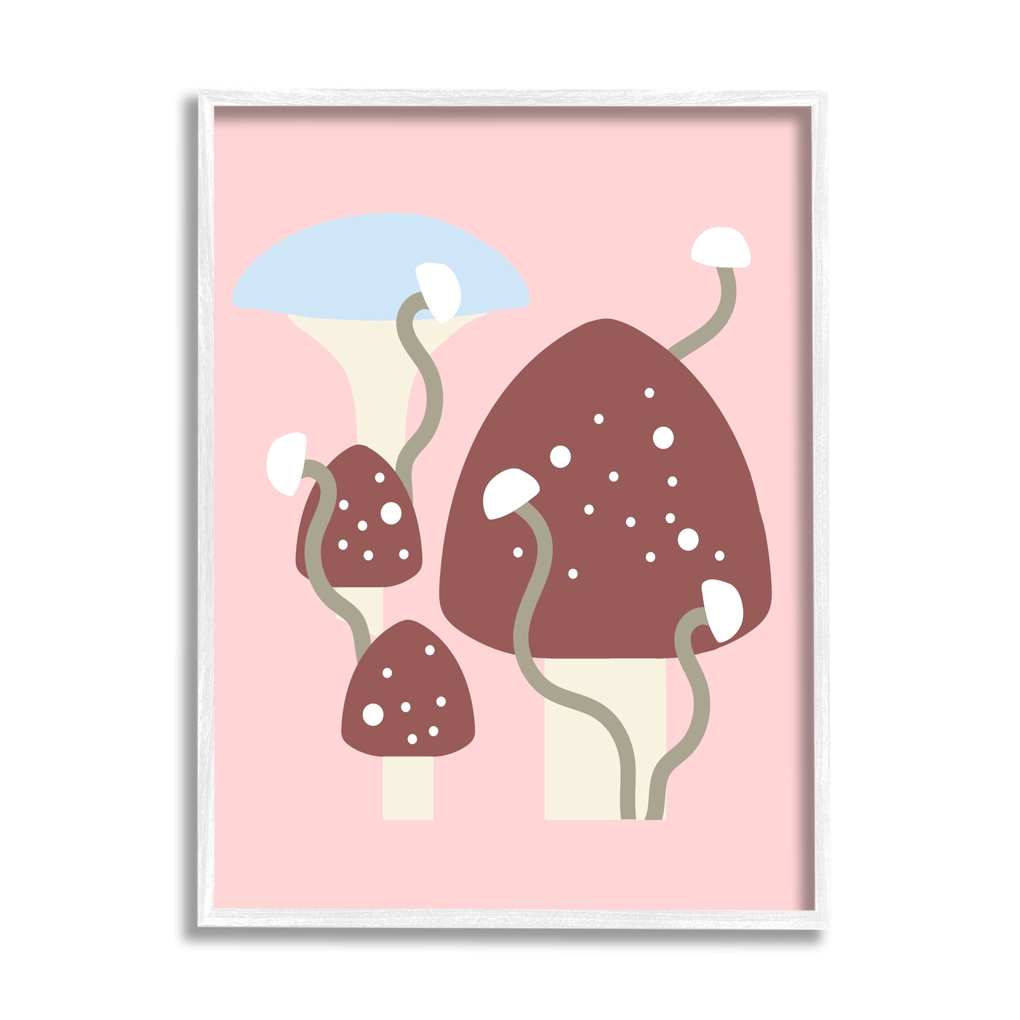 Stupell Industries Pop Mushrooms on Pink Botanical & Floral Painting White Framed Art Print Wall Art, 11 x 14