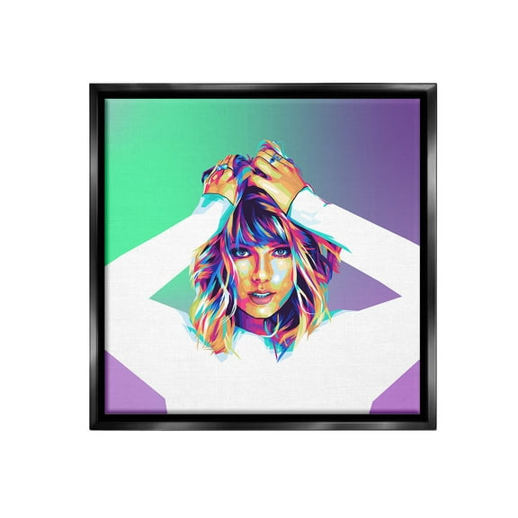 Stupell Industries Pop Musician Woman Abstract Painting Black Floater Framed Canvas Art Print Wall Art, 18 x 18