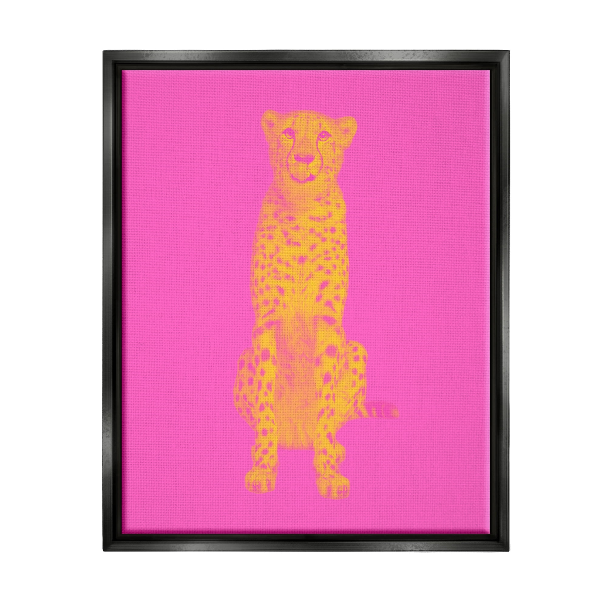 Stupell Industries Pop Pink & Yellow Leopard Animals & Insects Painting Black Floater Framed Canvas Art Print Wall Art, 17 x 21