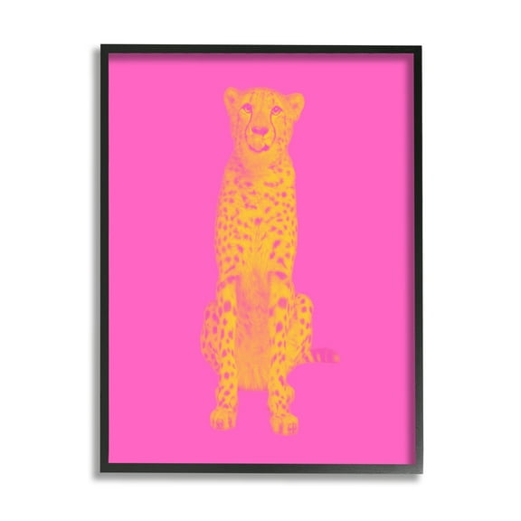 Stupell Industries Pop Pink & Yellow Leopard Animals & Insects Painting Black Framed Art Print Wall Art, 11 x 14