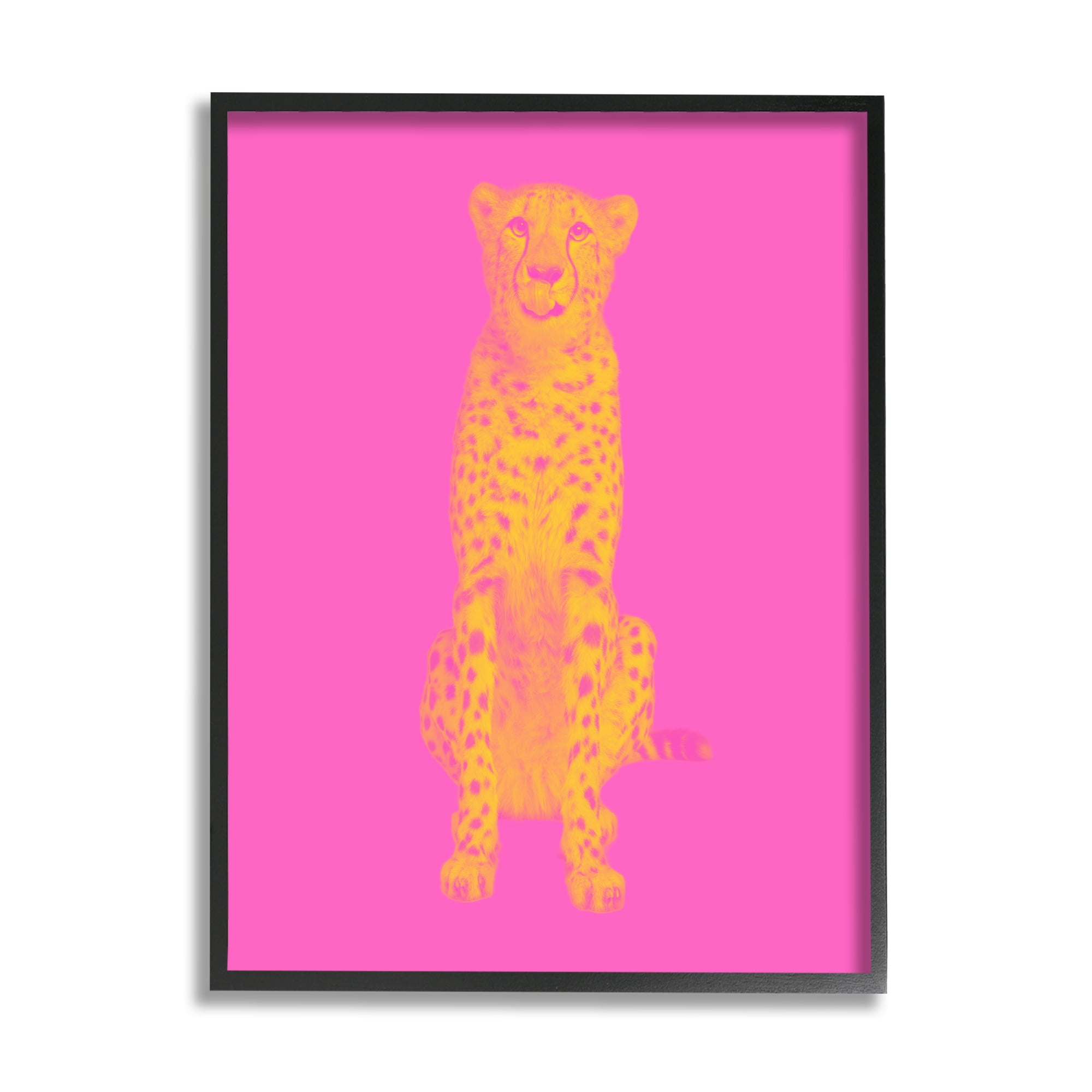 Stupell Industries Pop Pink & Yellow Leopard Animals & Insects Painting Black Framed Art Print Wall Art, 24 x 30