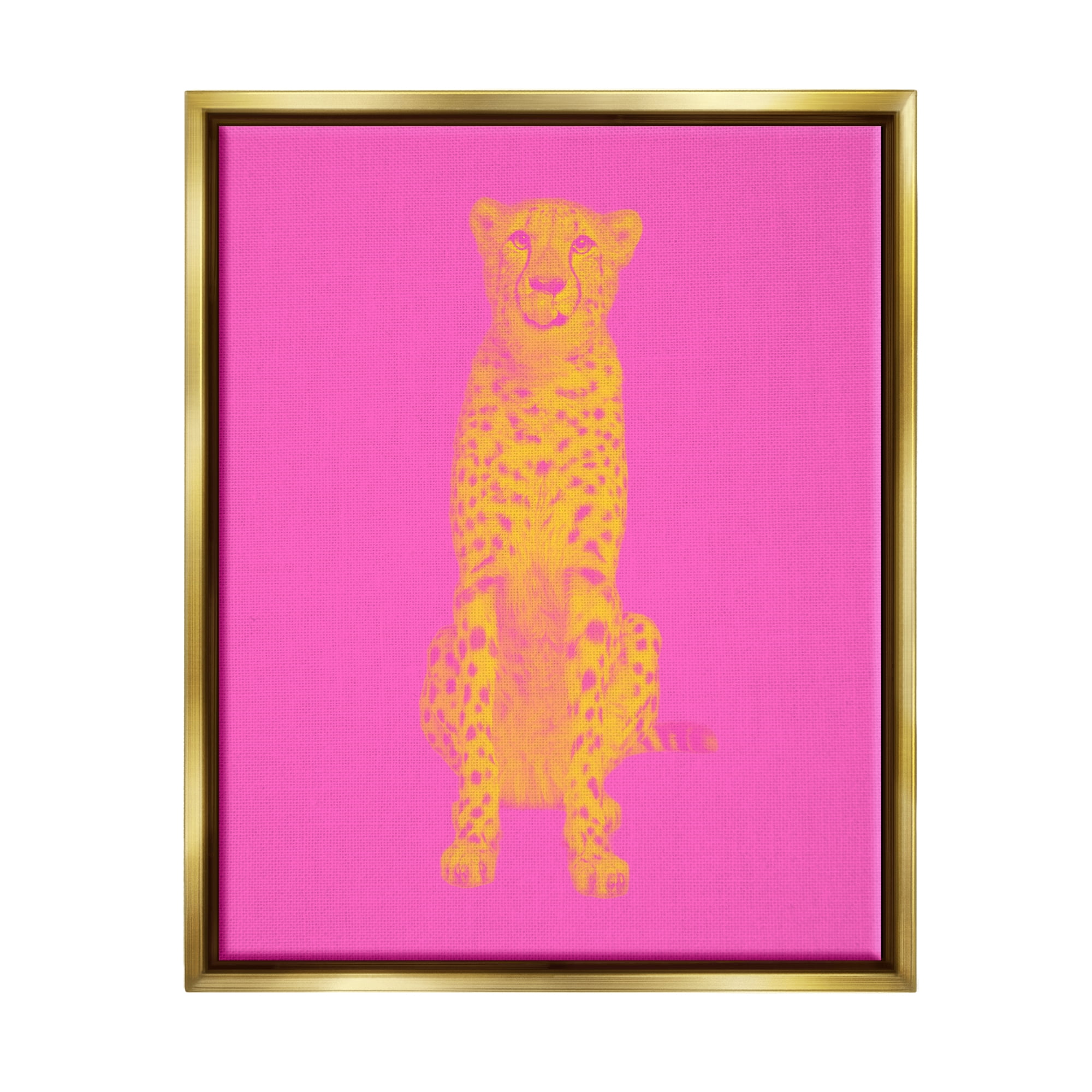 Stupell Industries Pop Pink & Yellow Leopard Animals & Insects Painting Gold Floater Framed Canvas Art Print Wall Art, 17 x 21
