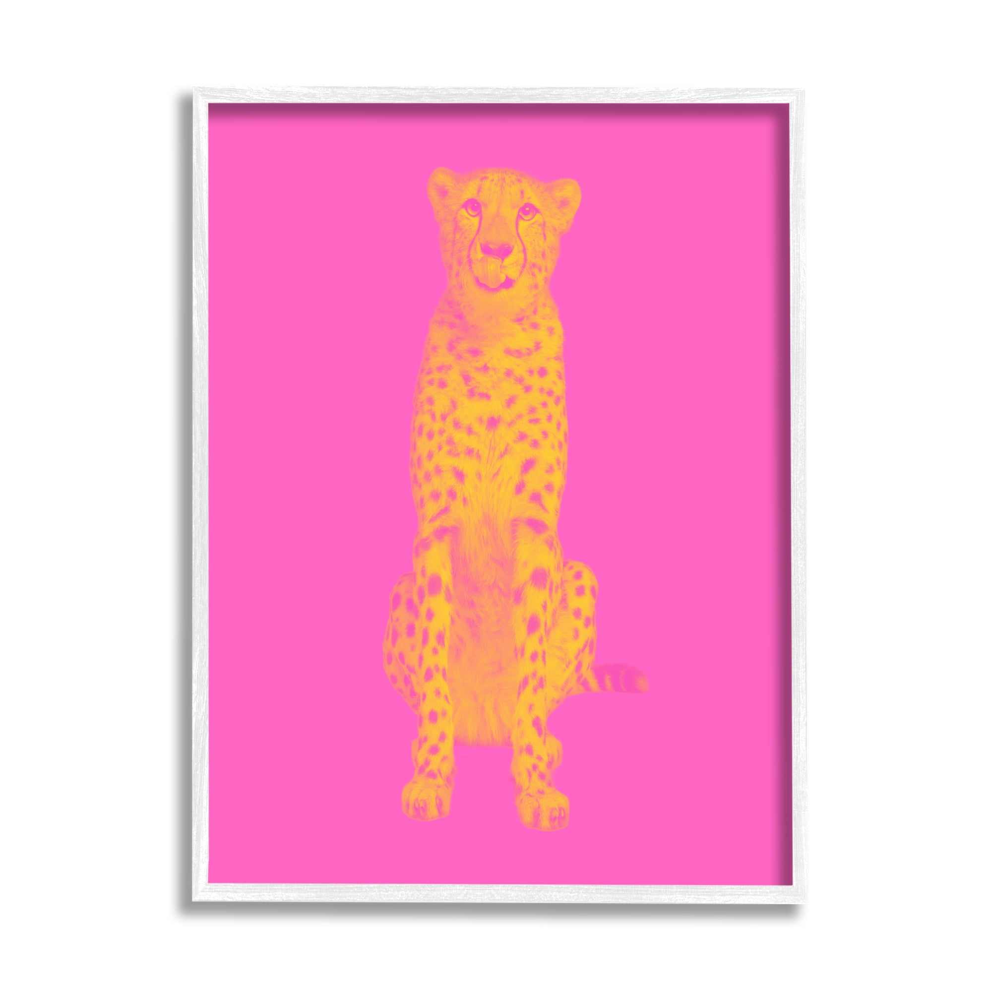 Stupell Industries Pop Pink & Yellow Leopard Animals & Insects Painting White Framed Art Print Wall Art, 16 x 20