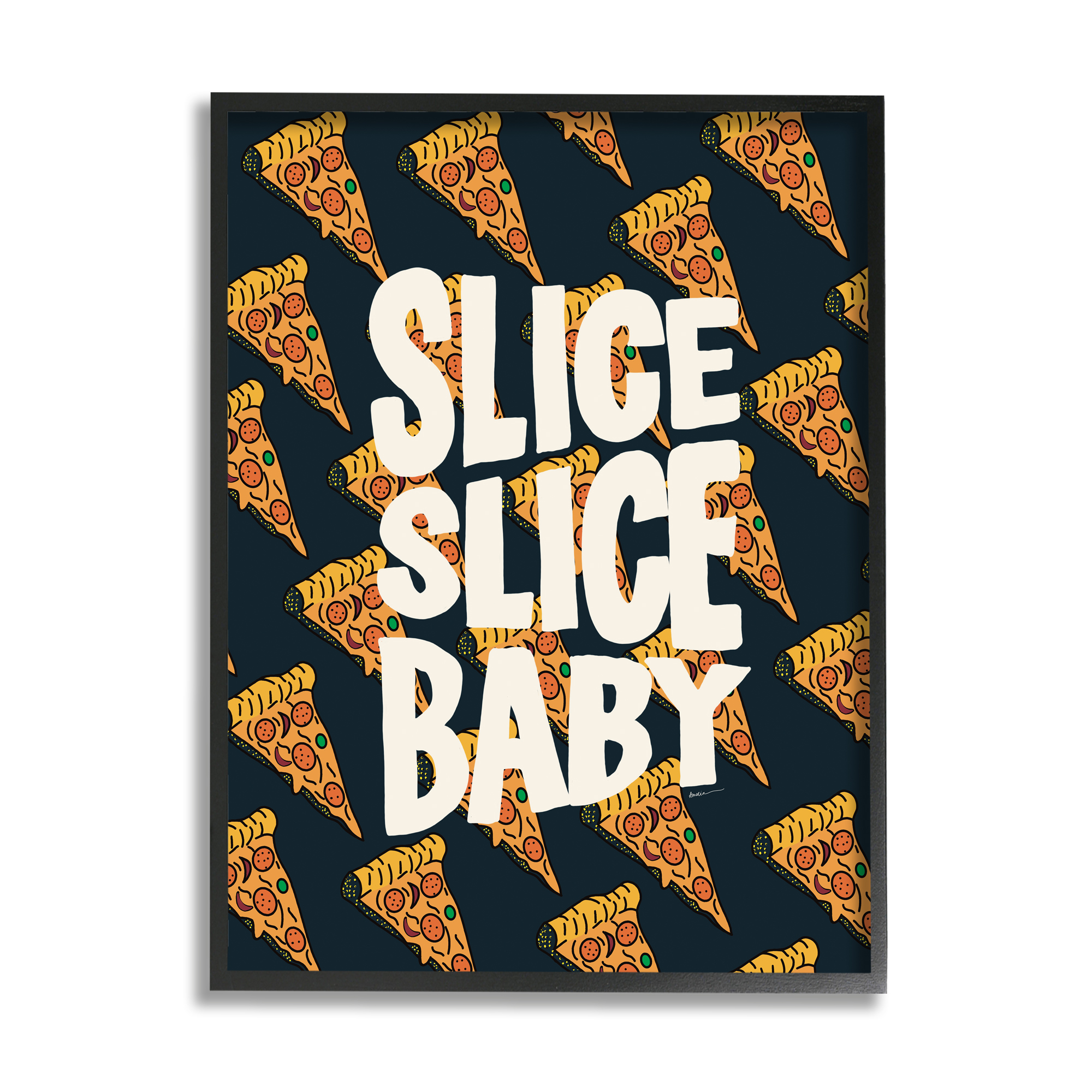 Stupell Industries Pop Pizza Slice Baby Food & Beverage Painting Black Framed Art Print Wall Art, 24 x 30