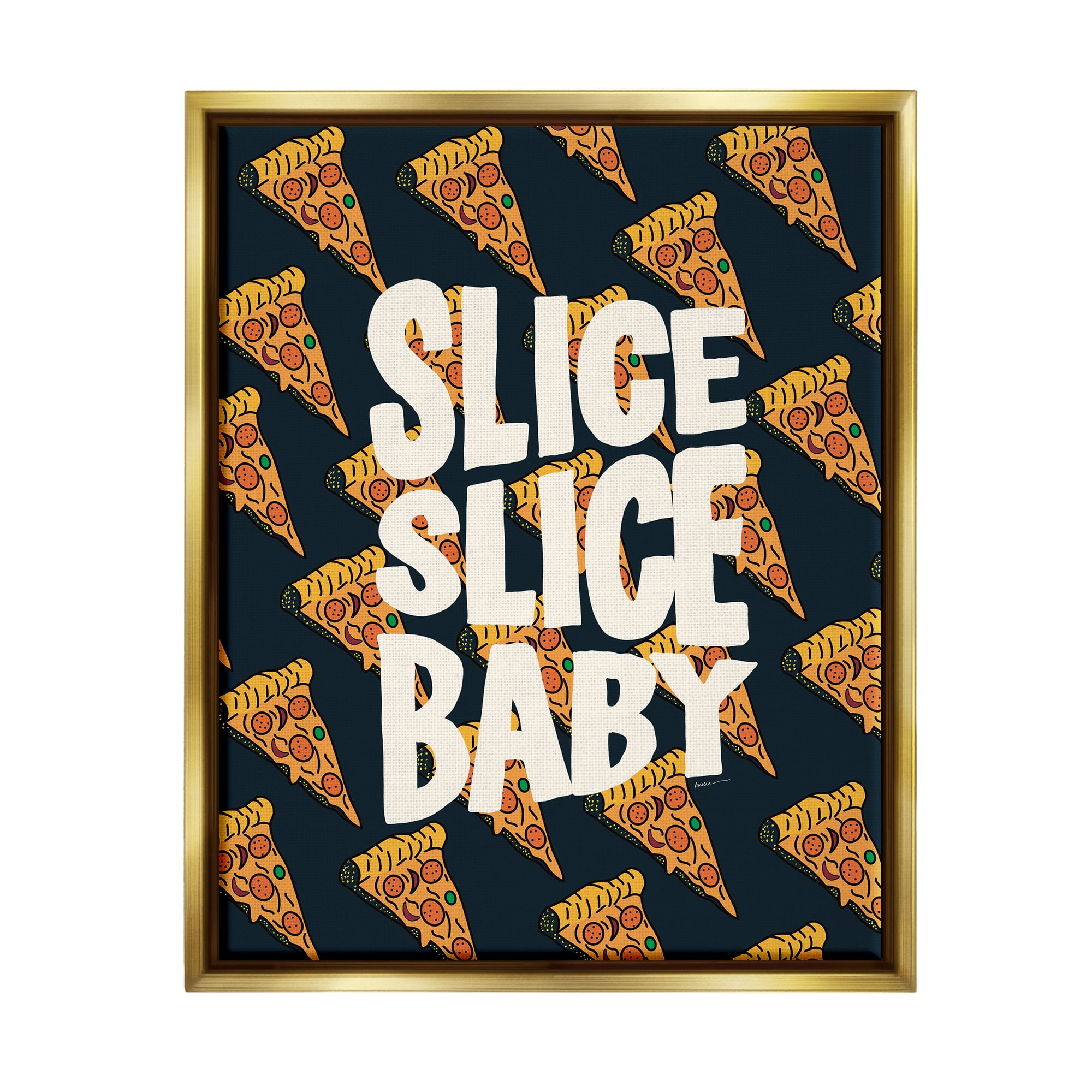 Stupell Industries Pop Pizza Slice Baby Food & Beverage Painting Gold Floater Framed Canvas Art Print Wall Art, 25 x 31