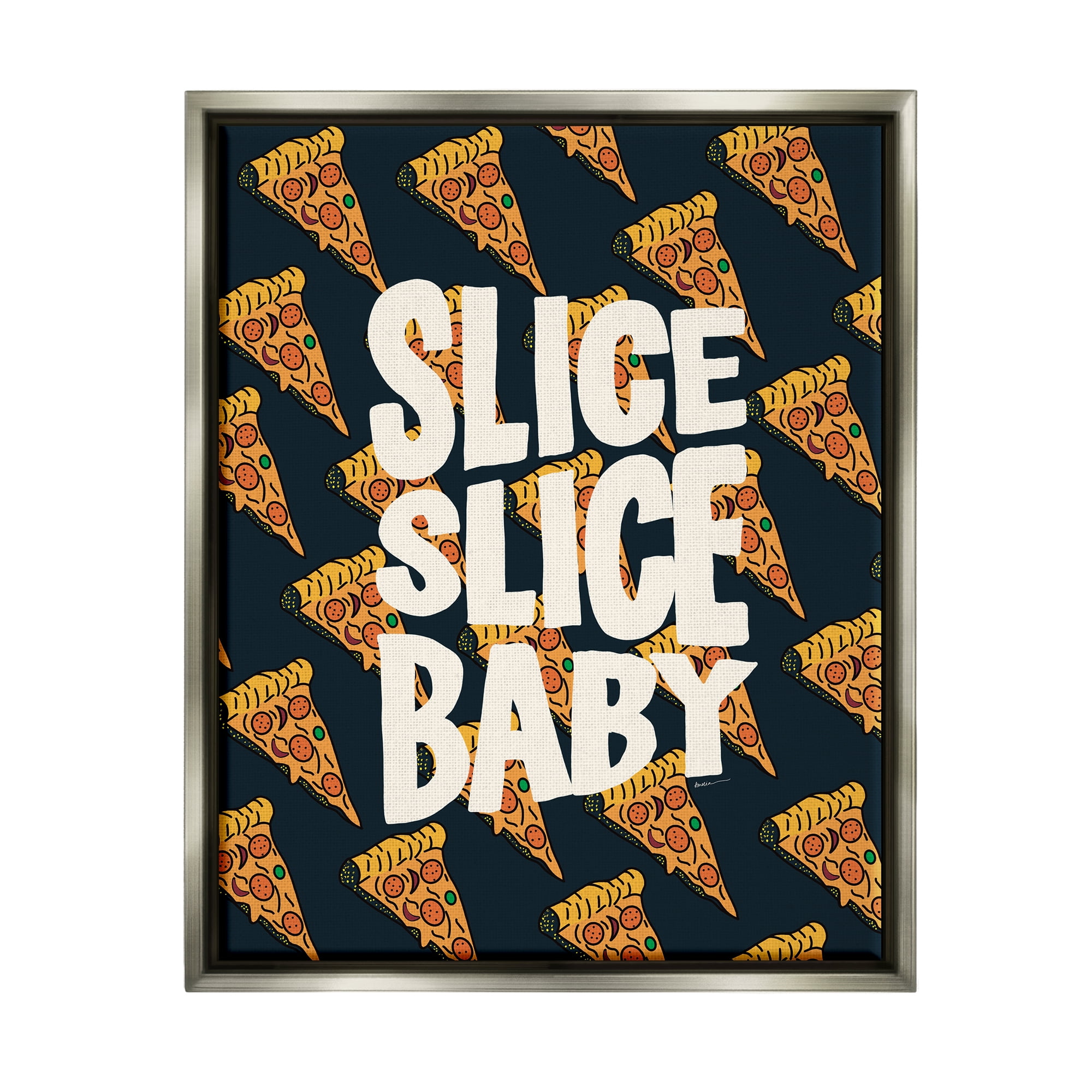 Stupell Industries Pop Pizza Slice Baby Food & Beverage Painting Gray Floater Framed Canvas Art Print Wall Art, 17 x 21