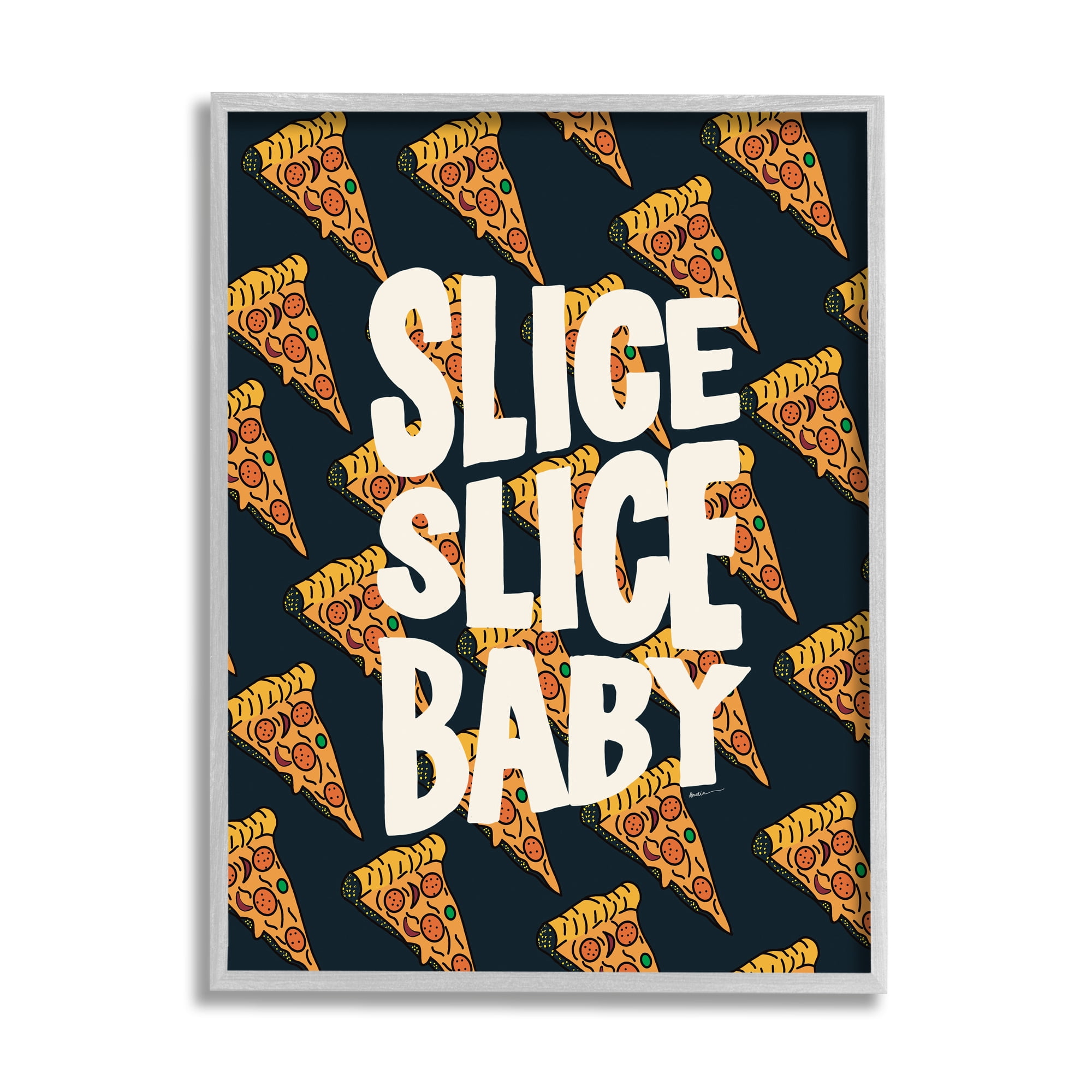 Stupell Industries Pop Pizza Slice Baby Food & Beverage Painting Gray Framed Art Print Wall Art, 24 x 30
