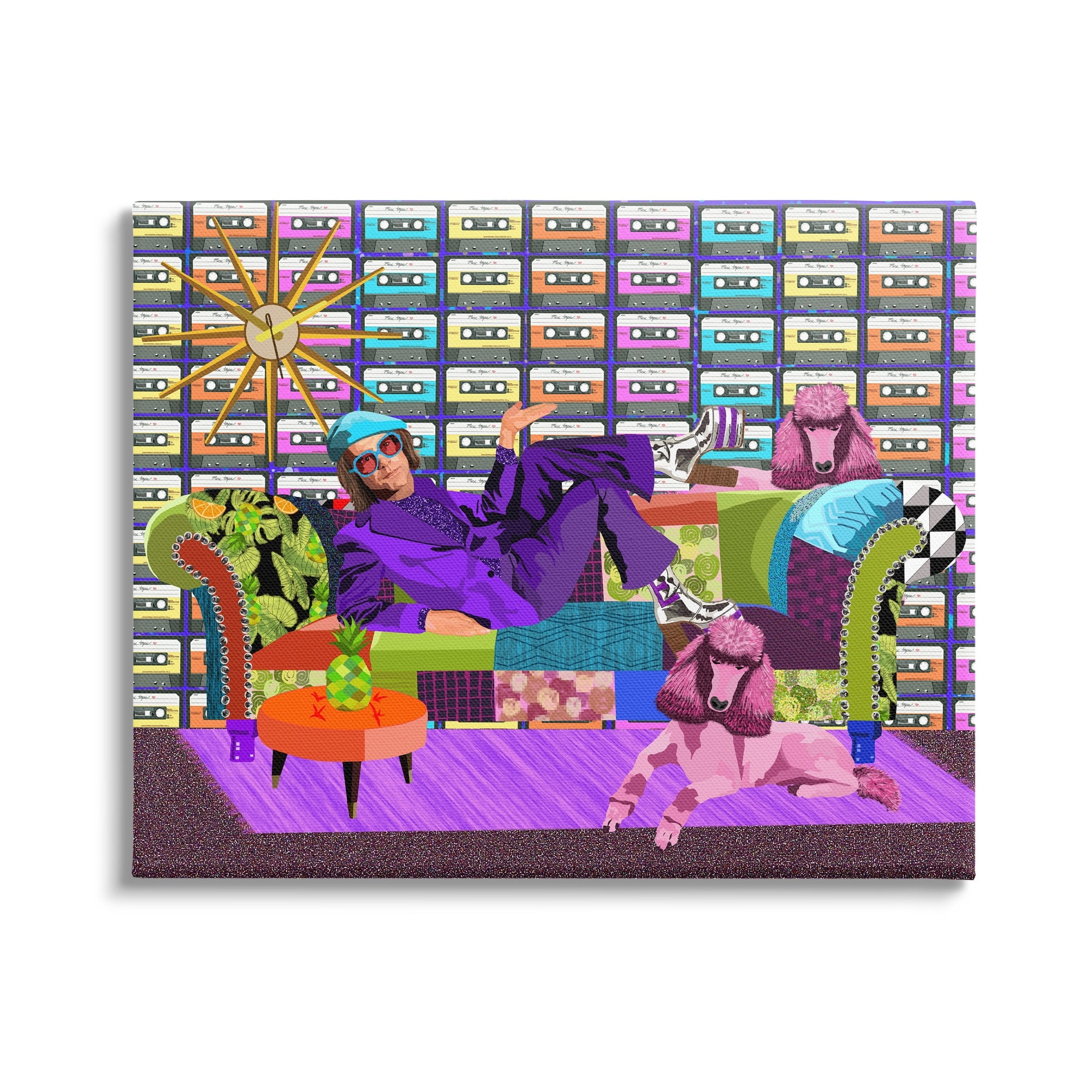 Stupell Industries Pop Style Bold Pattern Elton Dog Patchwork Couch , 20 x 16, Design by Lynnda Rakos