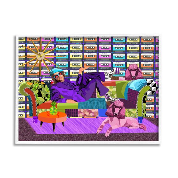 Stupell Industries Pop Style Bold Pattern Elton Dog Patchwork Couch , 30 x 24, Design by Lynnda Rakos