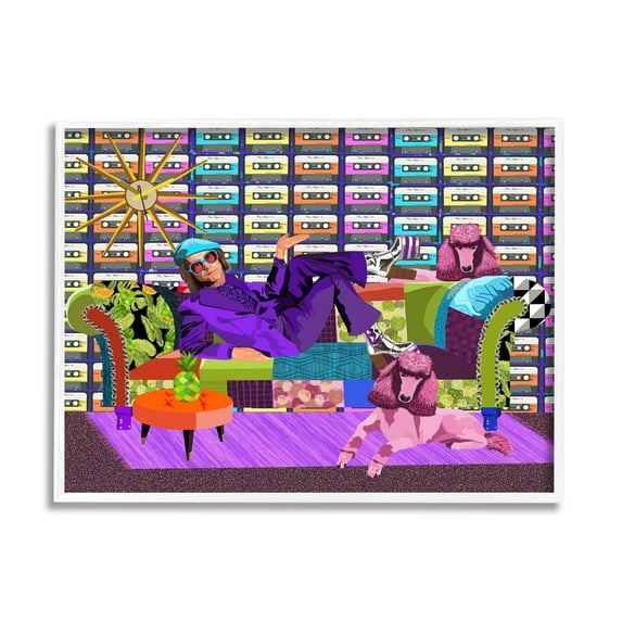 Stupell Industries Pop Style Bold Pattern Elton Dog Patchwork Couch , 30 x 24, Design by Lynnda Rakos