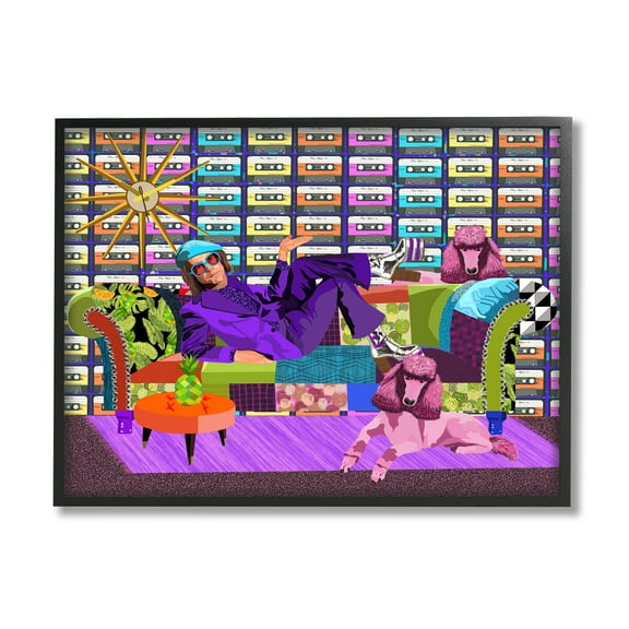 Stupell Industries Pop Style Bold Pattern Elton Dog Patchwork Couch Graphic Art Black Framed Art Print Wall Art, 14x11, by Lynnda Rakos