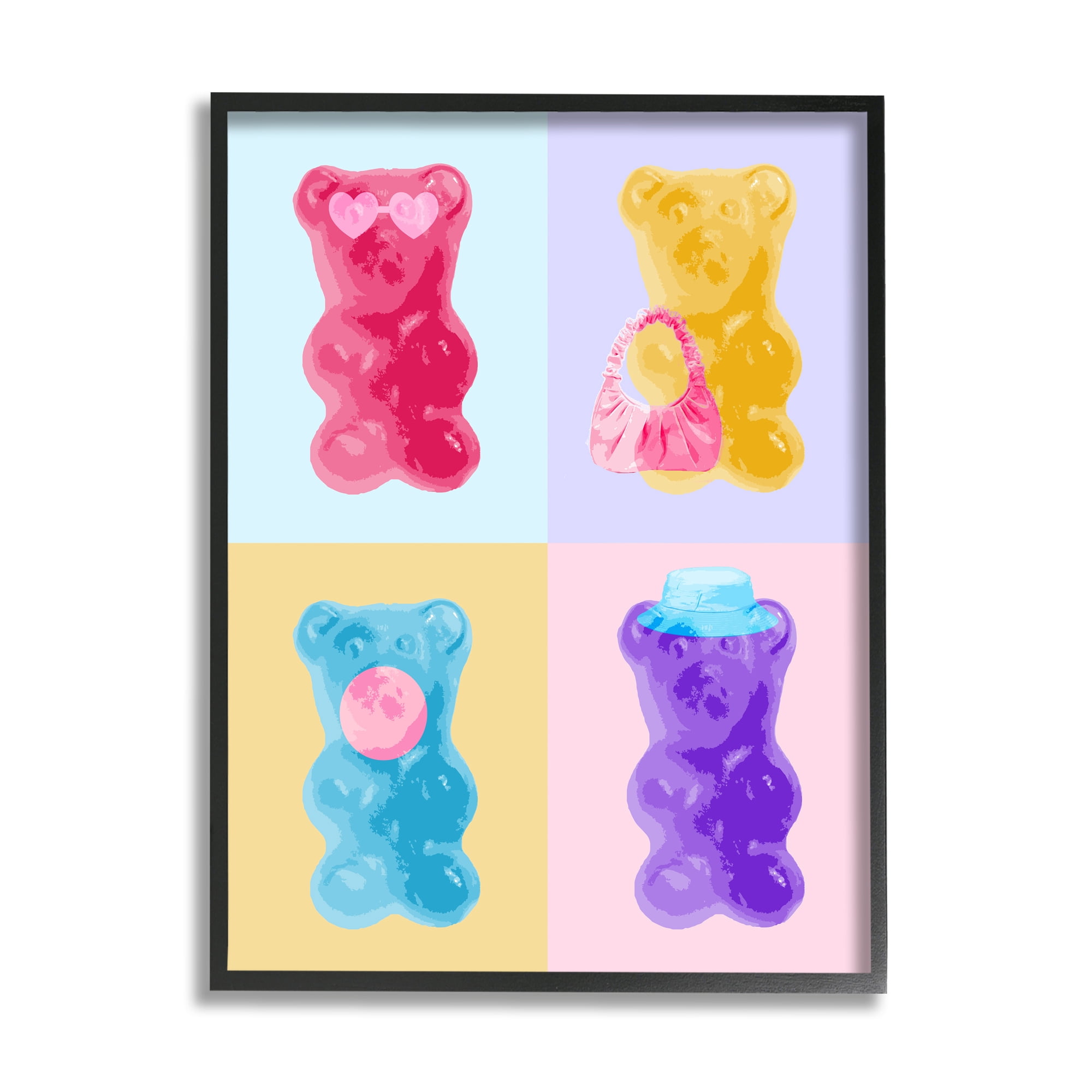 Stupell Industries Pop Style Candy Bears Abstract Painting Black Framed Art Print Wall Art, 24 x 30