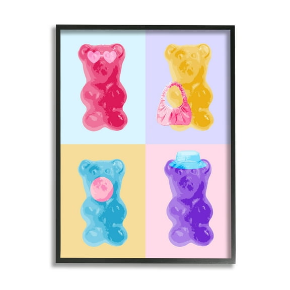 Stupell Industries Pop Style Candy Bears Abstract Painting Black Framed Art Print Wall Art, 24 x 30