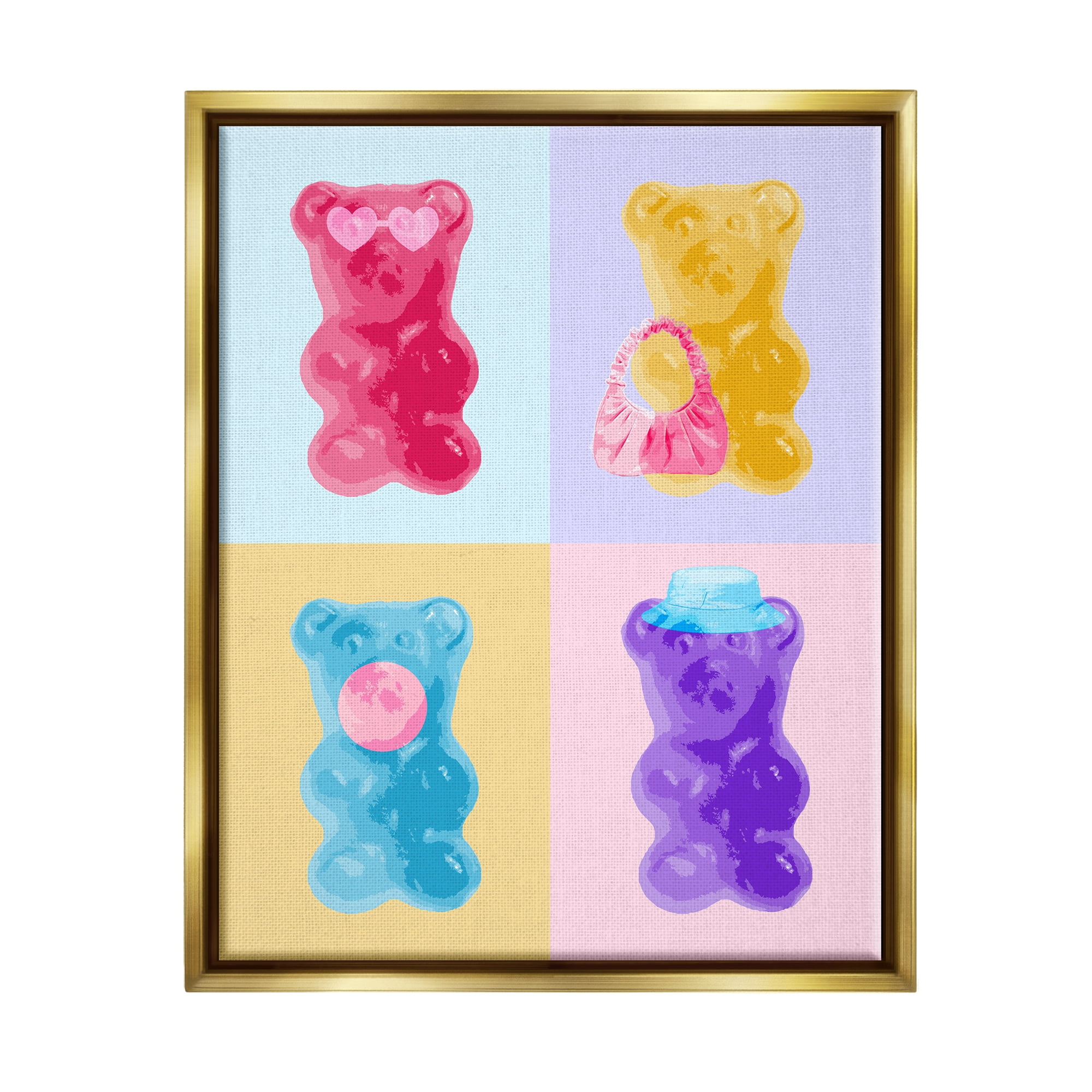 Stupell Industries Pop Style Candy Bears Abstract Painting Gold Floater Framed Art Print Wall Art, 17 x 21