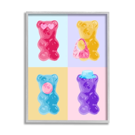 Stupell Industries Pop Style Candy Bears Abstract Painting Gray Framed Art Print Wall Art, 24 x 30