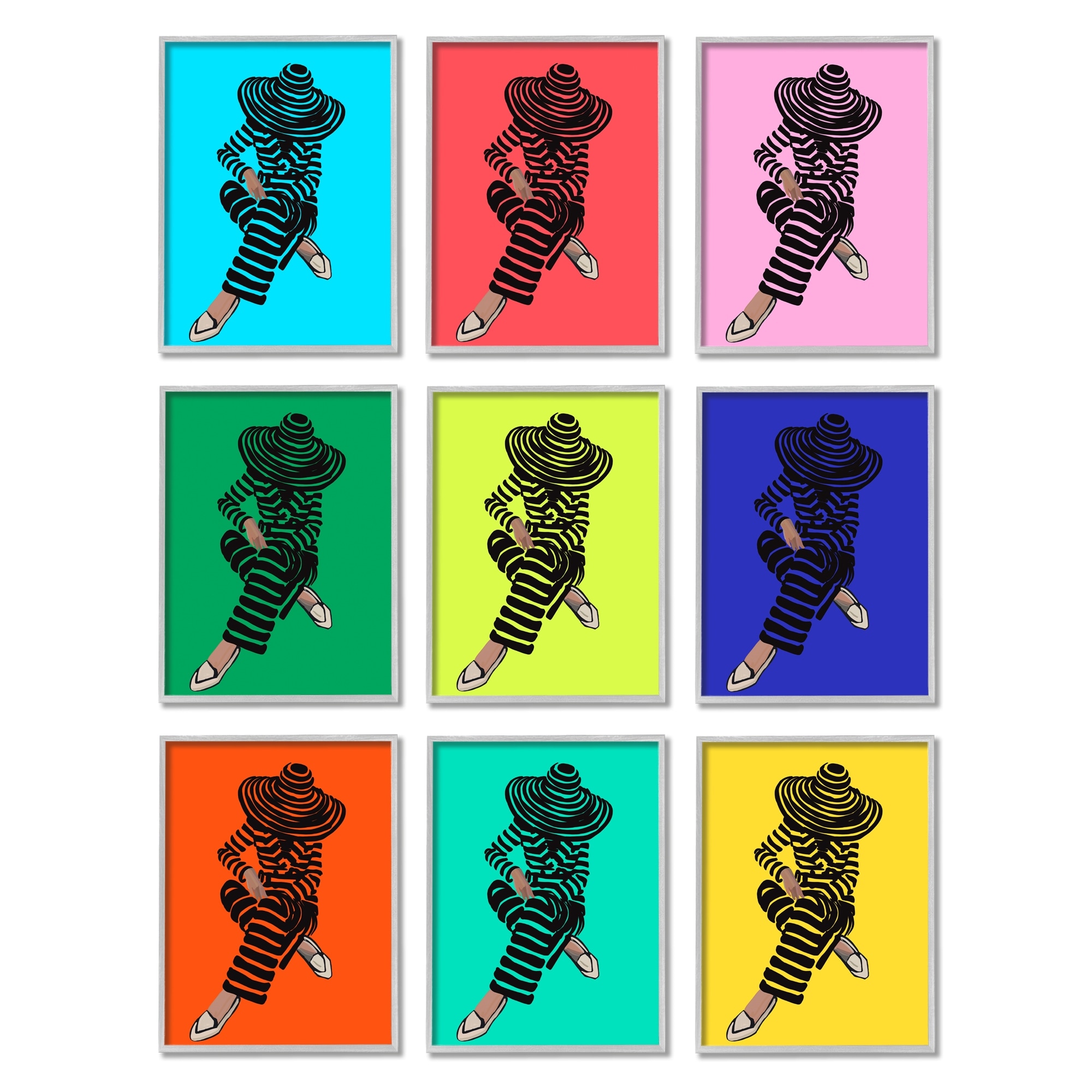 Stupell Industries Pop Style Fashion Woman Design Trendy Style Stripes Graphic Art Gray Framed Art Print Wall Art, Set of 9, Design by Amelia Noyes