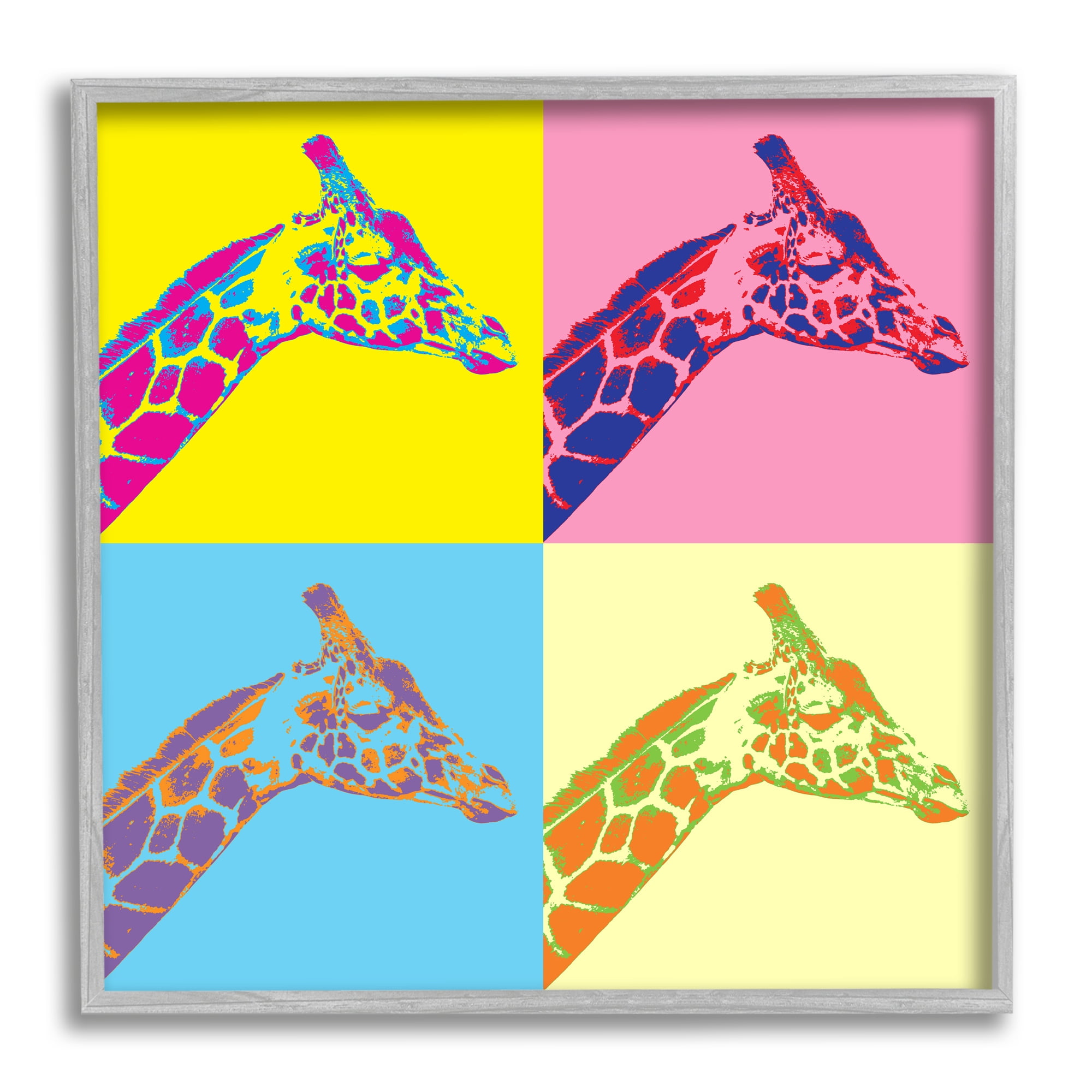 Stupell Industries Pop Style Giraffes Animals & Insects Painting Gray Framed Art Print Wall Art, 12 x 12